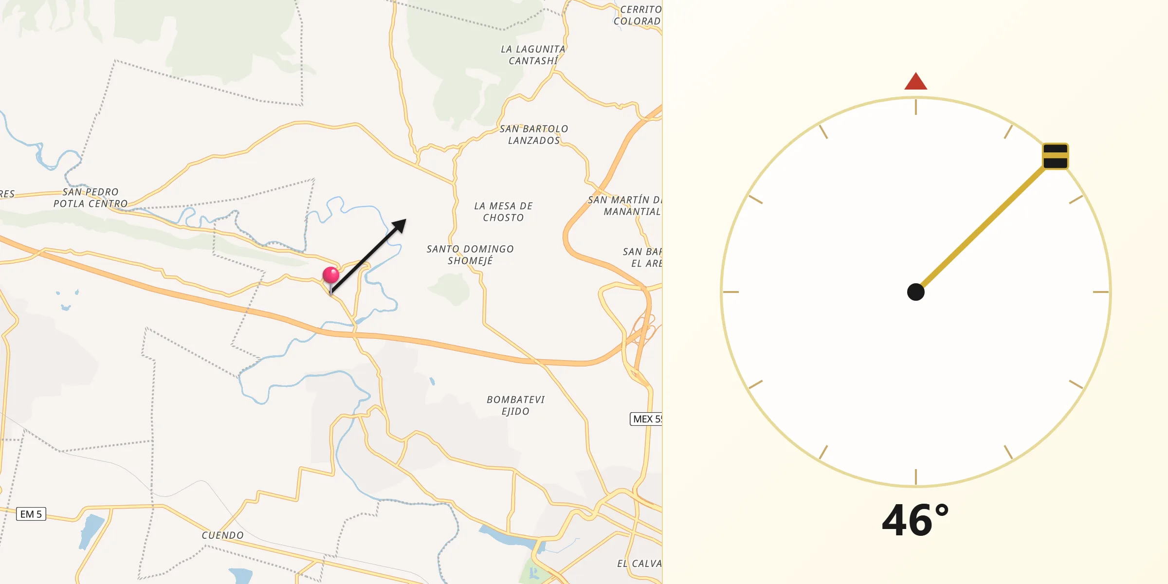 Dirección de la Qibla desde Manto del Río Ejido