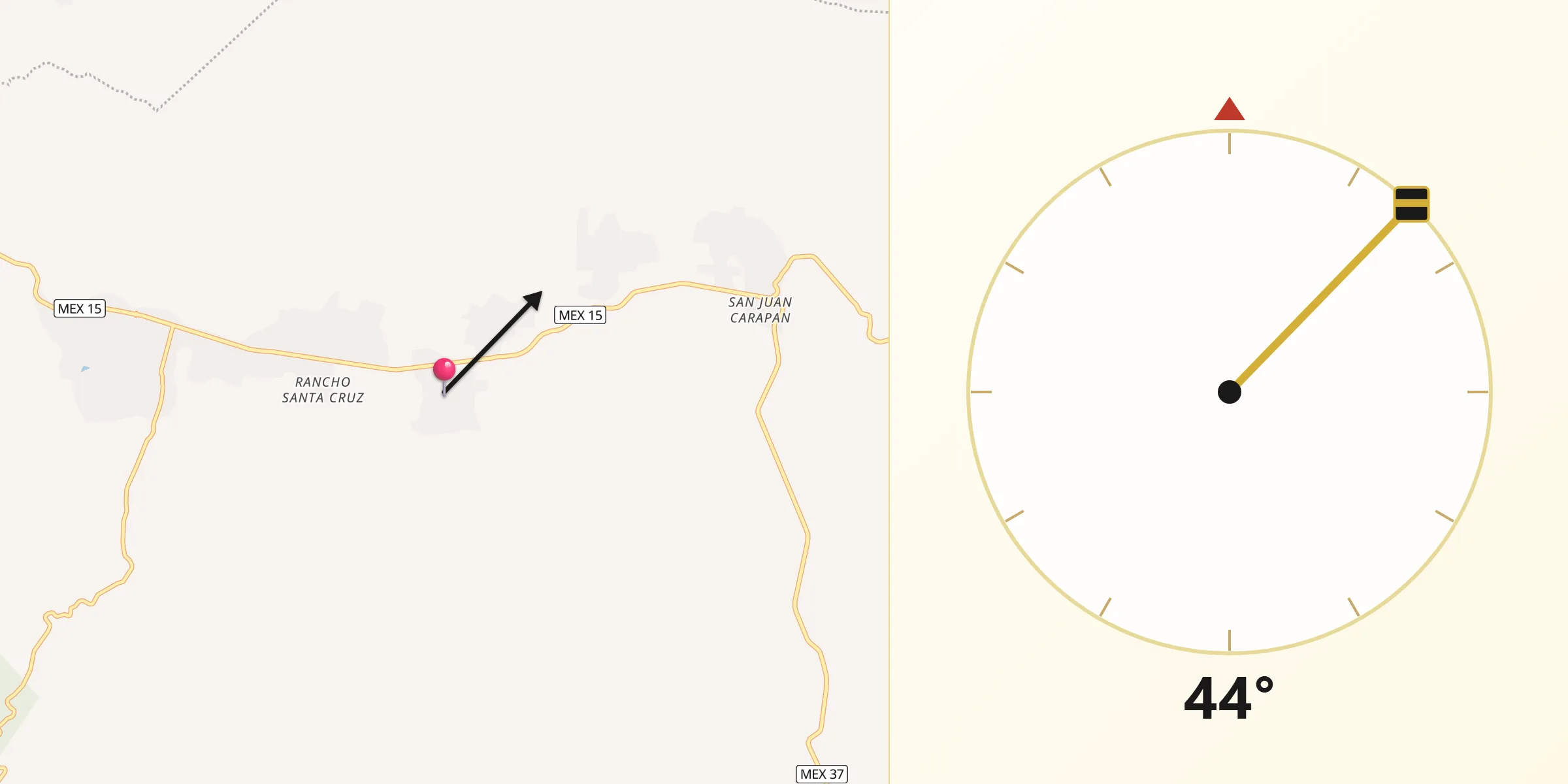 Dirección de la Qibla desde Zopoco