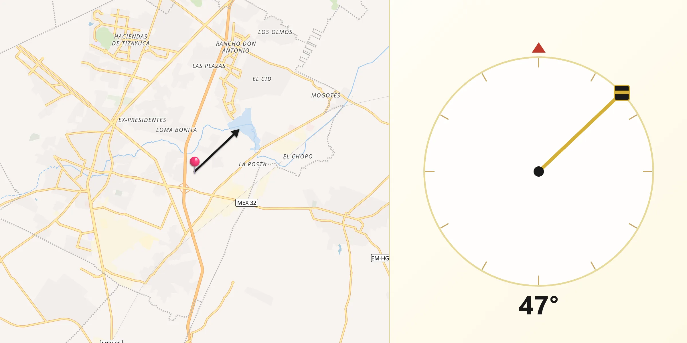 Dirección de la Qibla desde Tepojaco