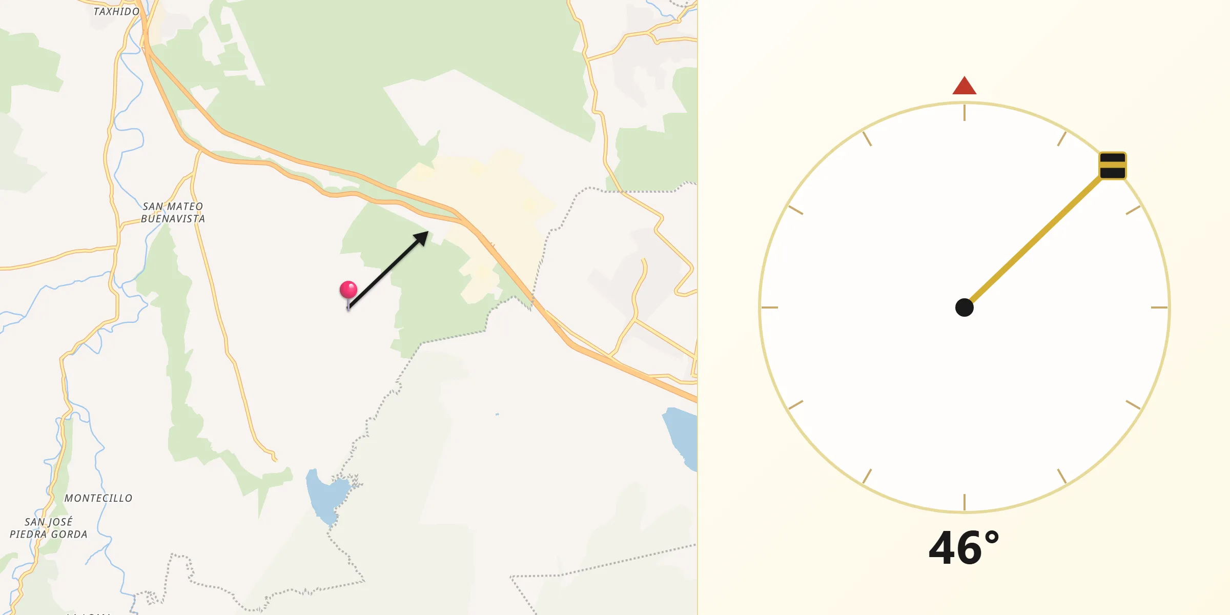 Dirección de la Qibla desde Cantera de Villagrán