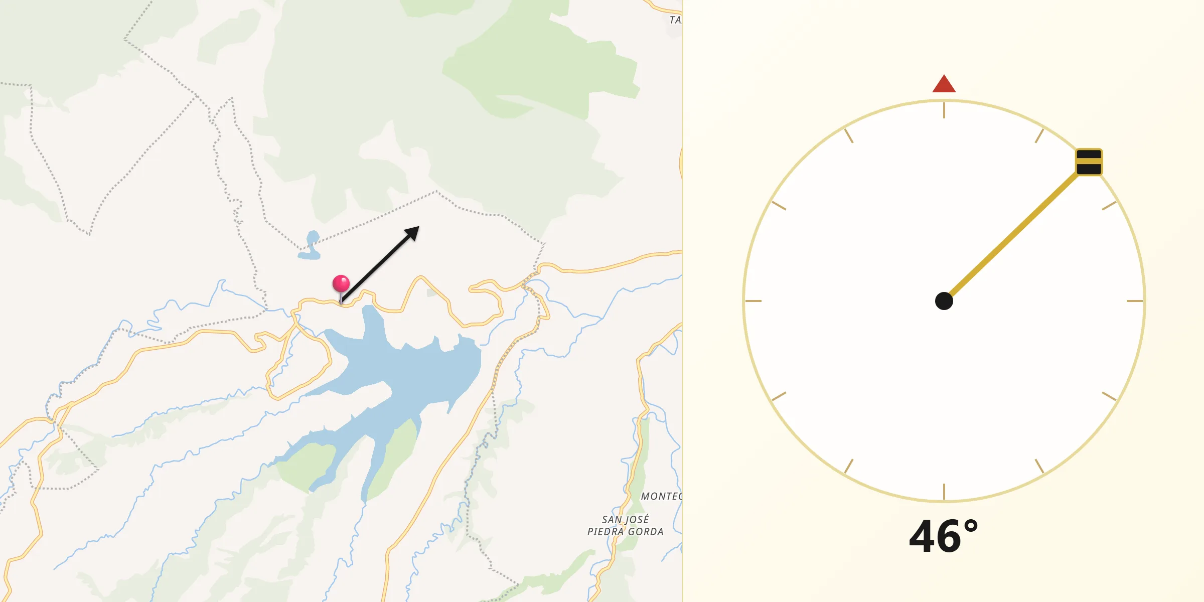 Dirección de la Qibla desde Loma Alta Taxhimay