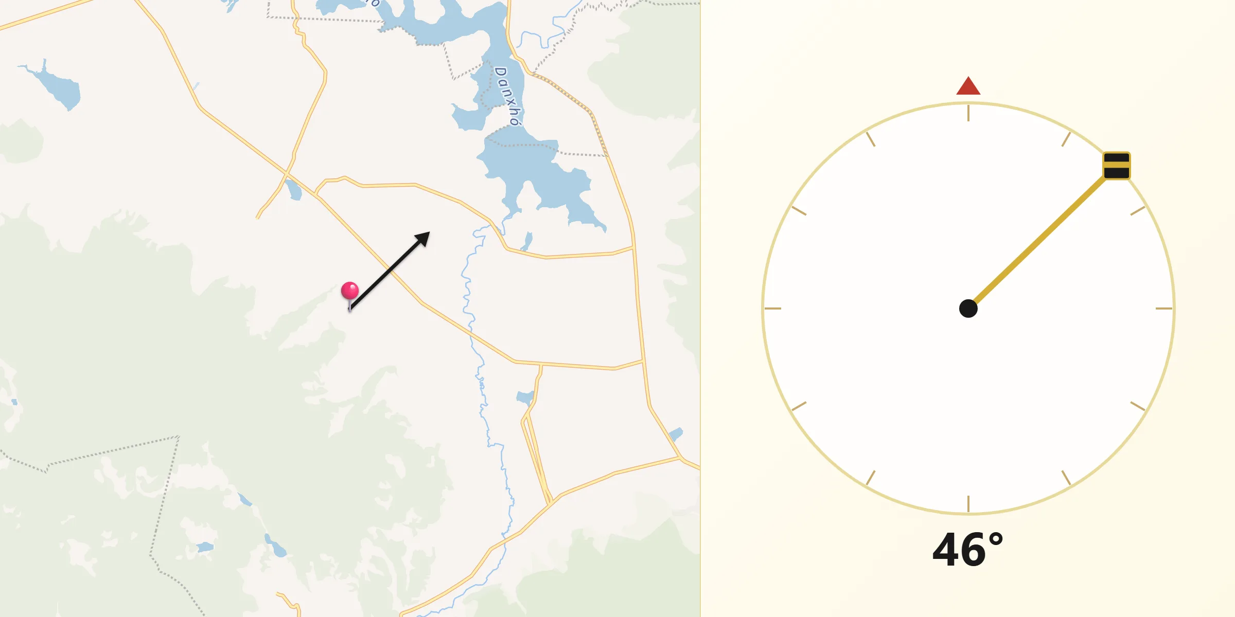 Dirección de la Qibla desde Dongu