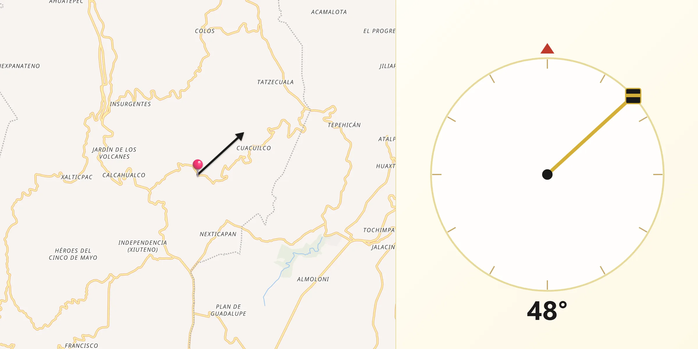 Dirección de la Qibla desde Atalpan