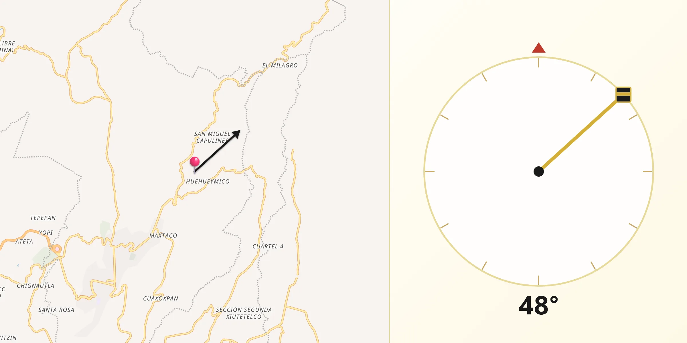 Dirección de la Qibla desde Ixtahuiata (La Legua)