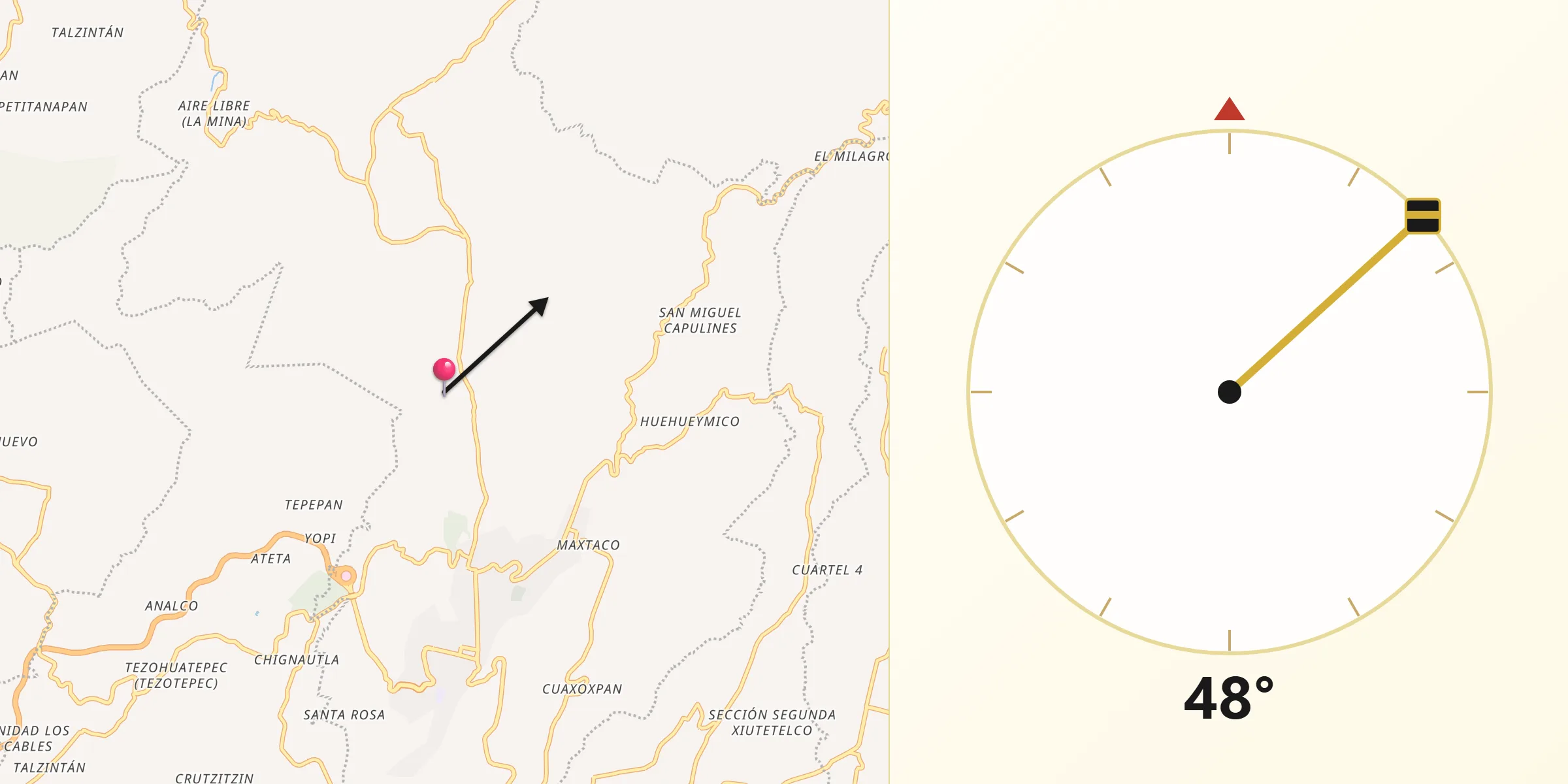 Dirección de la Qibla desde San Juan Tezongo