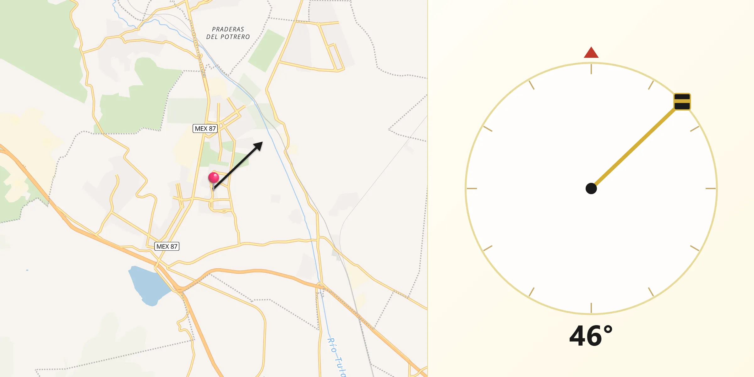 Dirección de la Qibla desde Santa Teresa