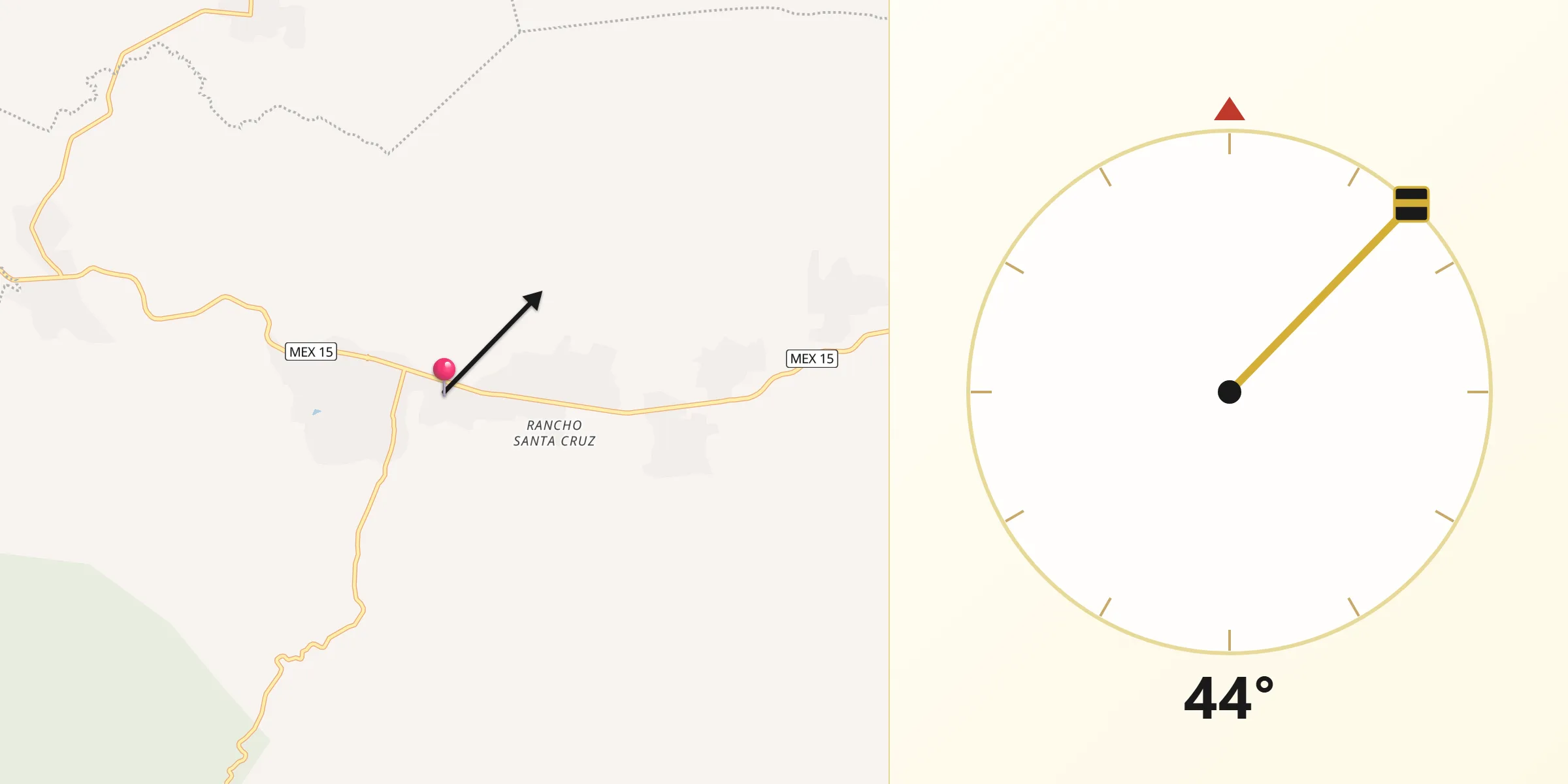 Dirección de la Qibla desde Urén