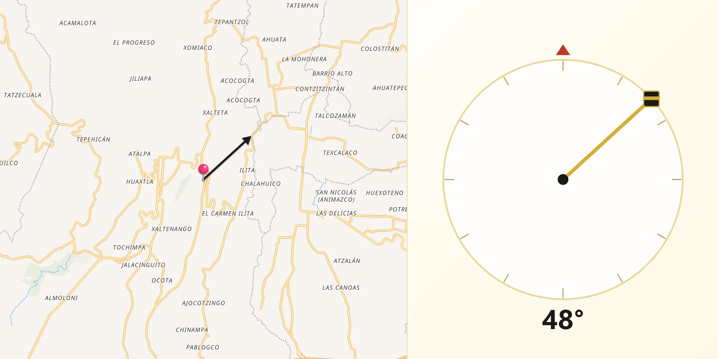 Dirección de la Qibla desde Pezmatlán
