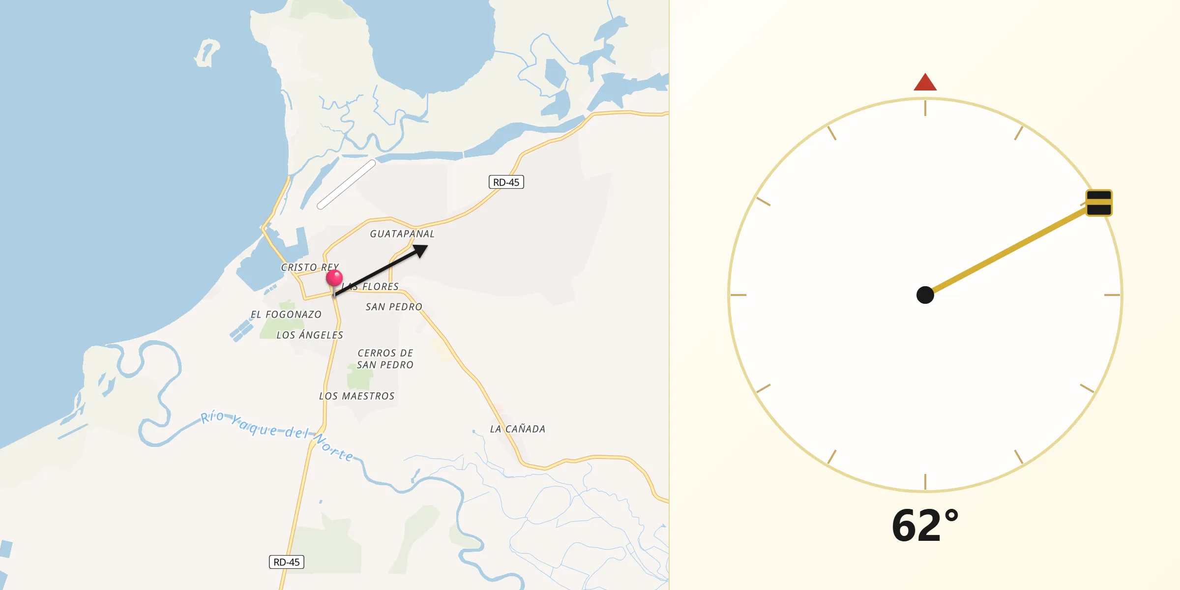 Dirección de la Qibla desde San Fernando de Monte Cristi