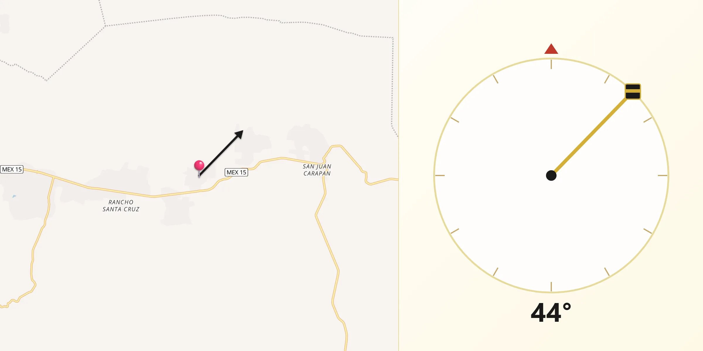 Dirección de la Qibla desde Huancito