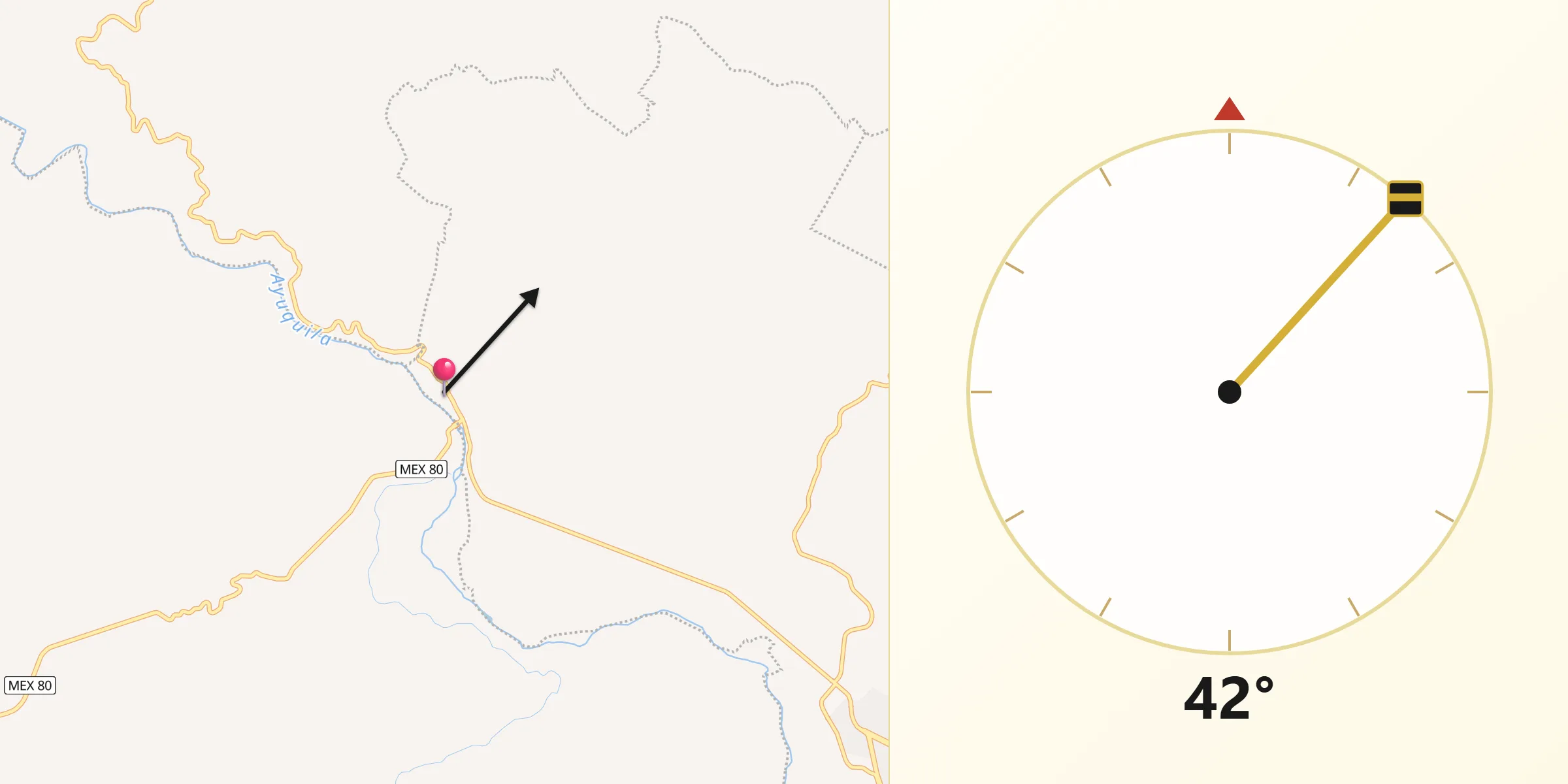 Dirección de la Qibla desde La Laja