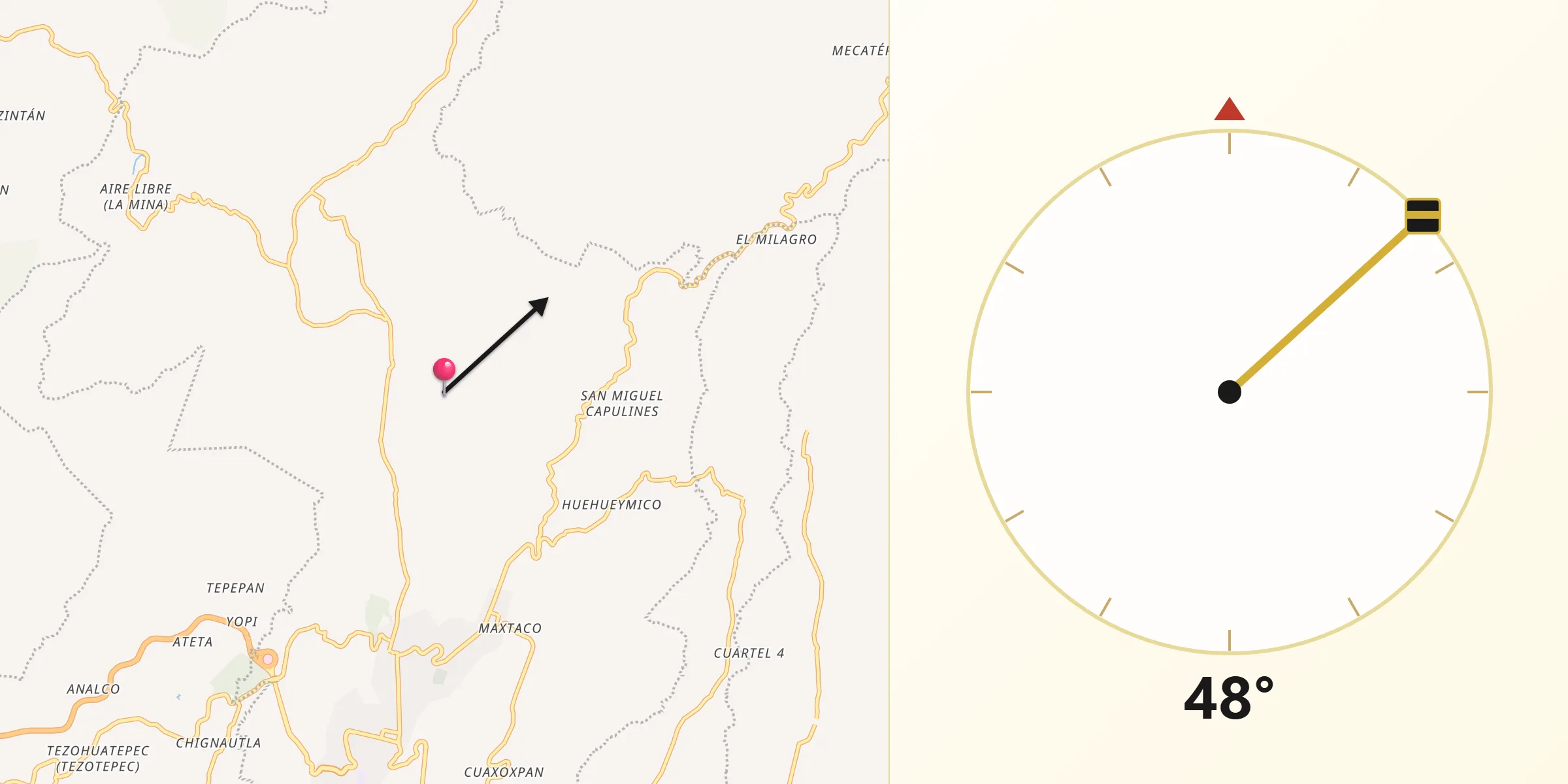 Dirección de la Qibla desde Atoluca