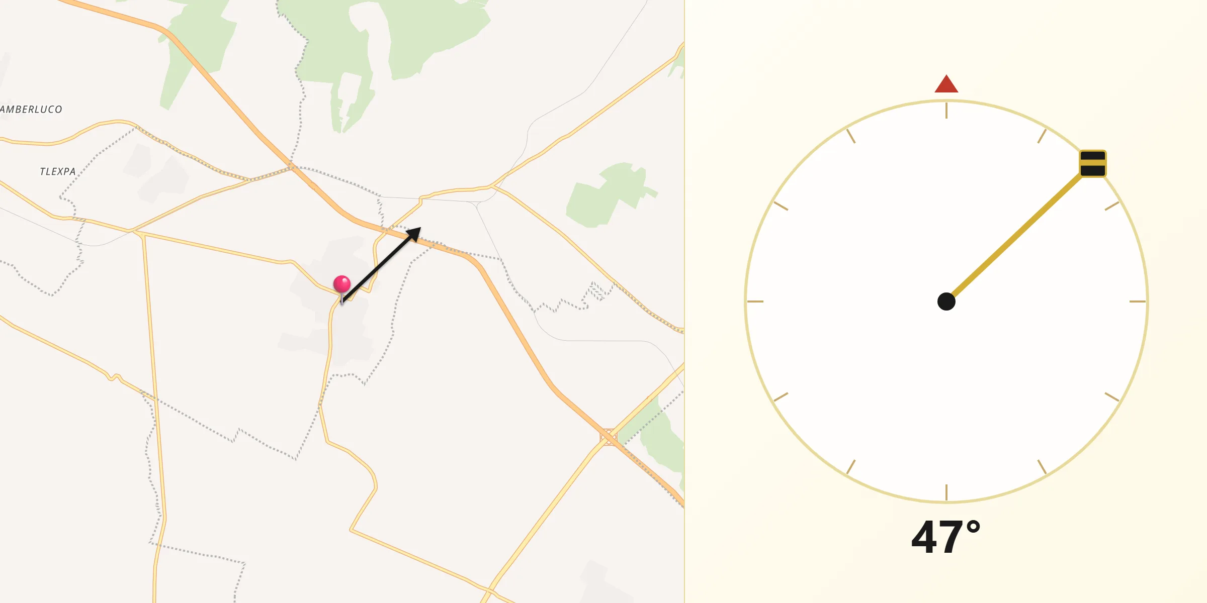 Dirección de la Qibla desde Santa María Actipac