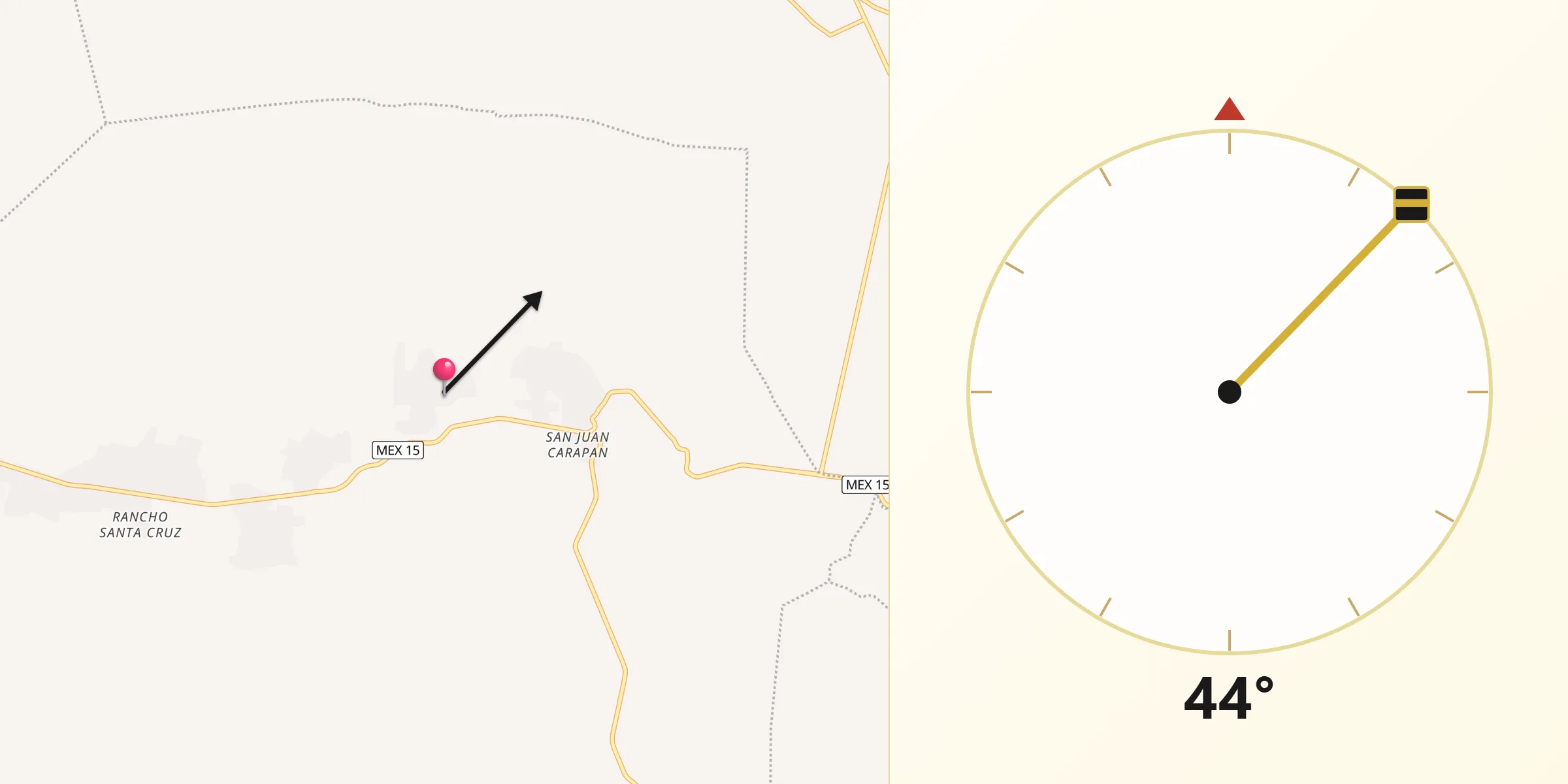 Dirección de la Qibla desde Tacuro (Santa María Tacuro)