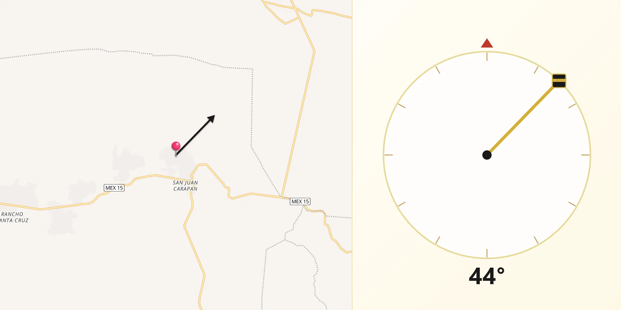 Dirección de la Qibla desde Carapán