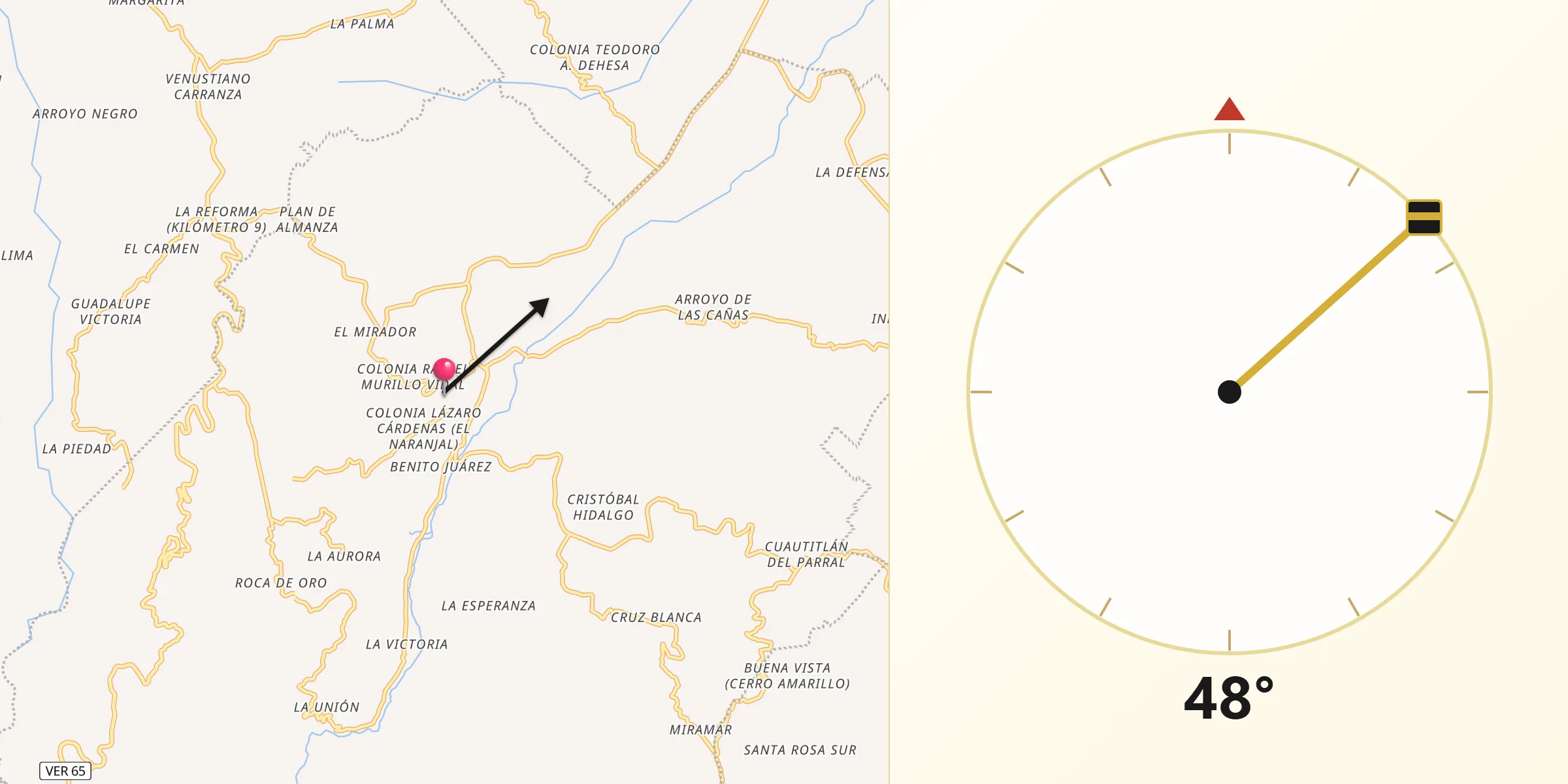 Dirección de la Qibla desde Yecuatla