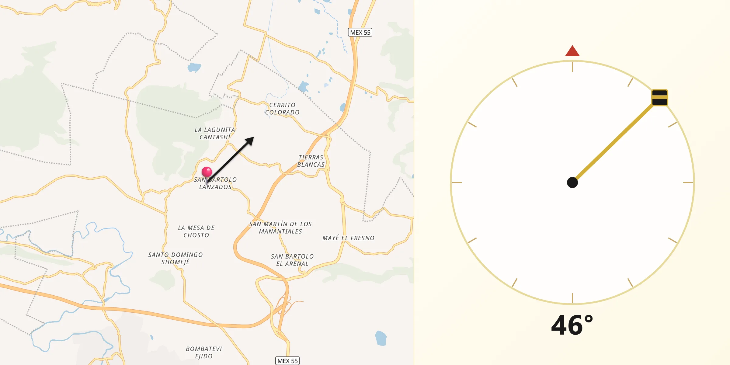 Dirección de la Qibla desde San Bartolo Lanzados