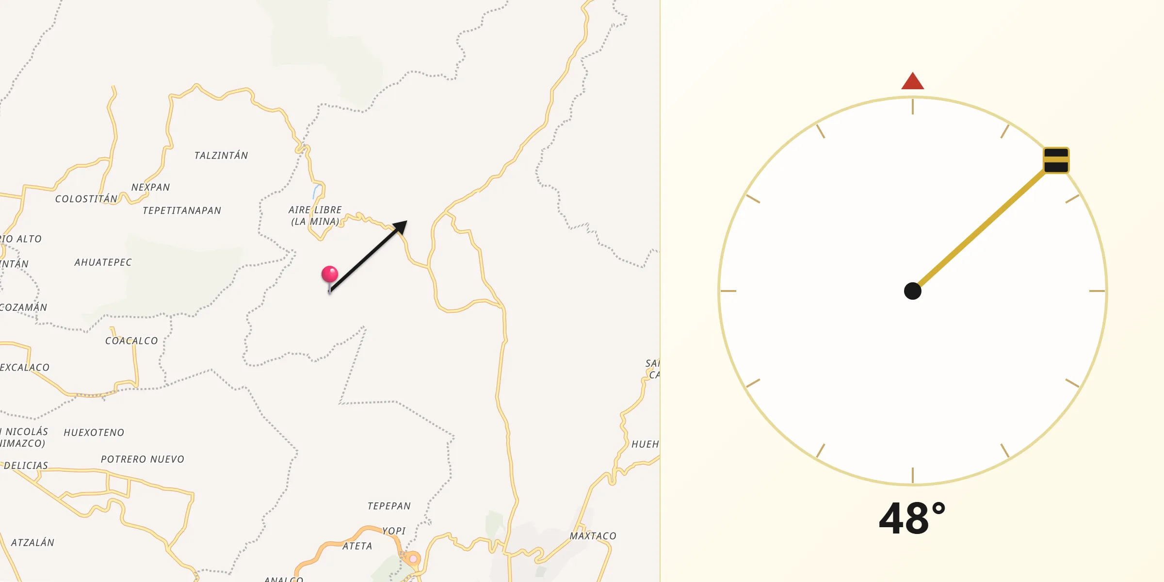 Dirección de la Qibla desde Mexcalcuautla