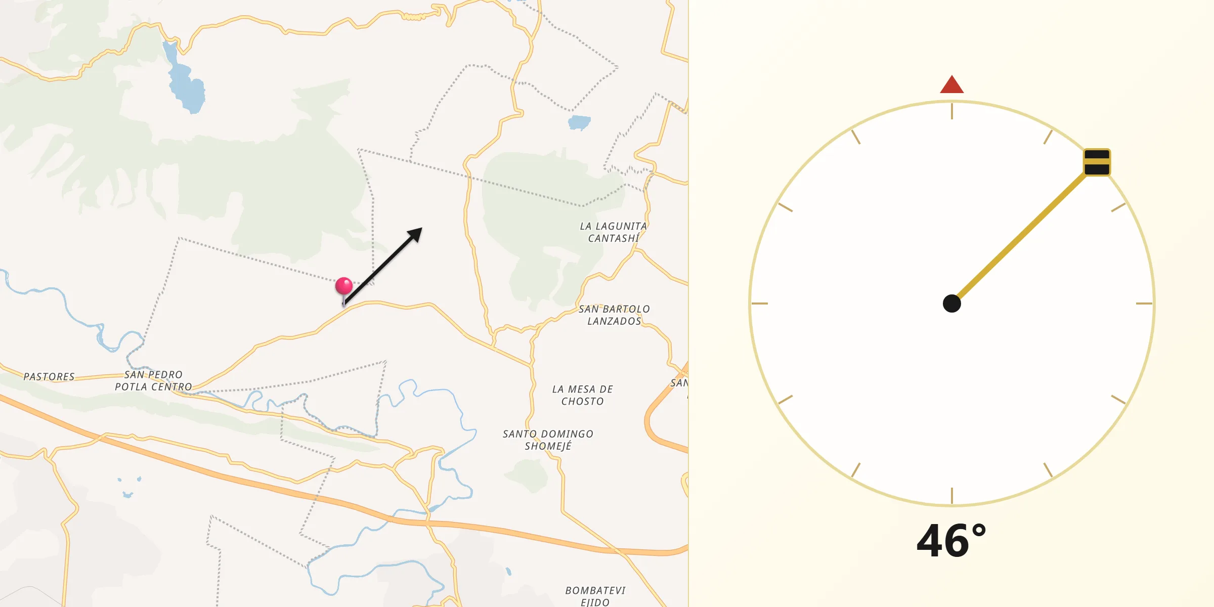 Dirección de la Qibla desde San José Toxi