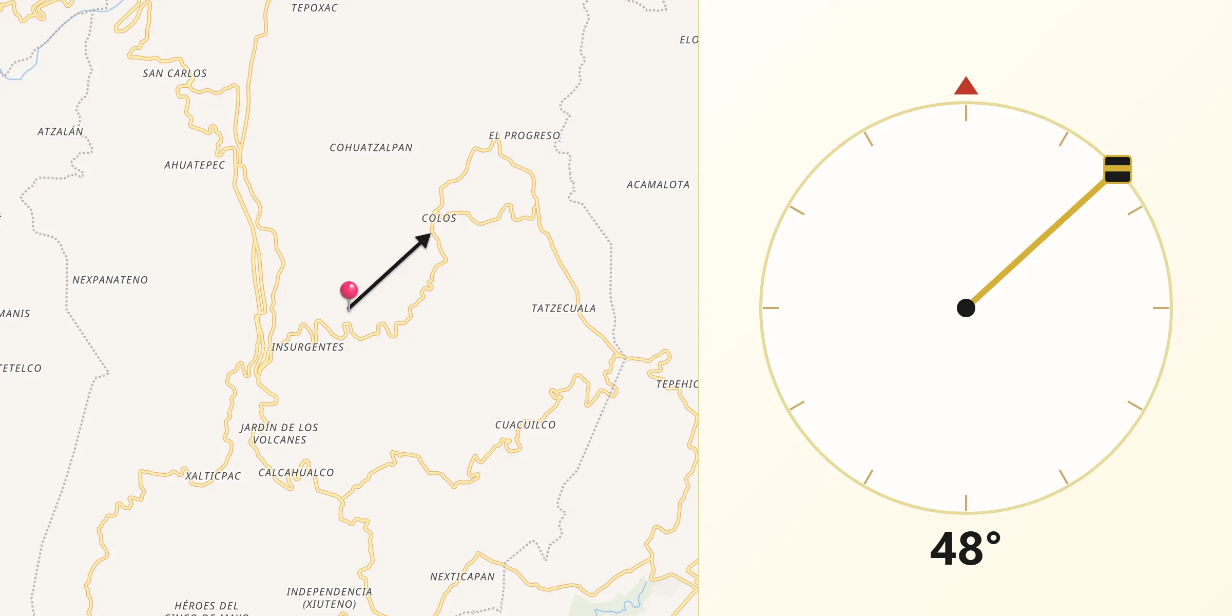 Dirección de la Qibla desde Tatoxcac