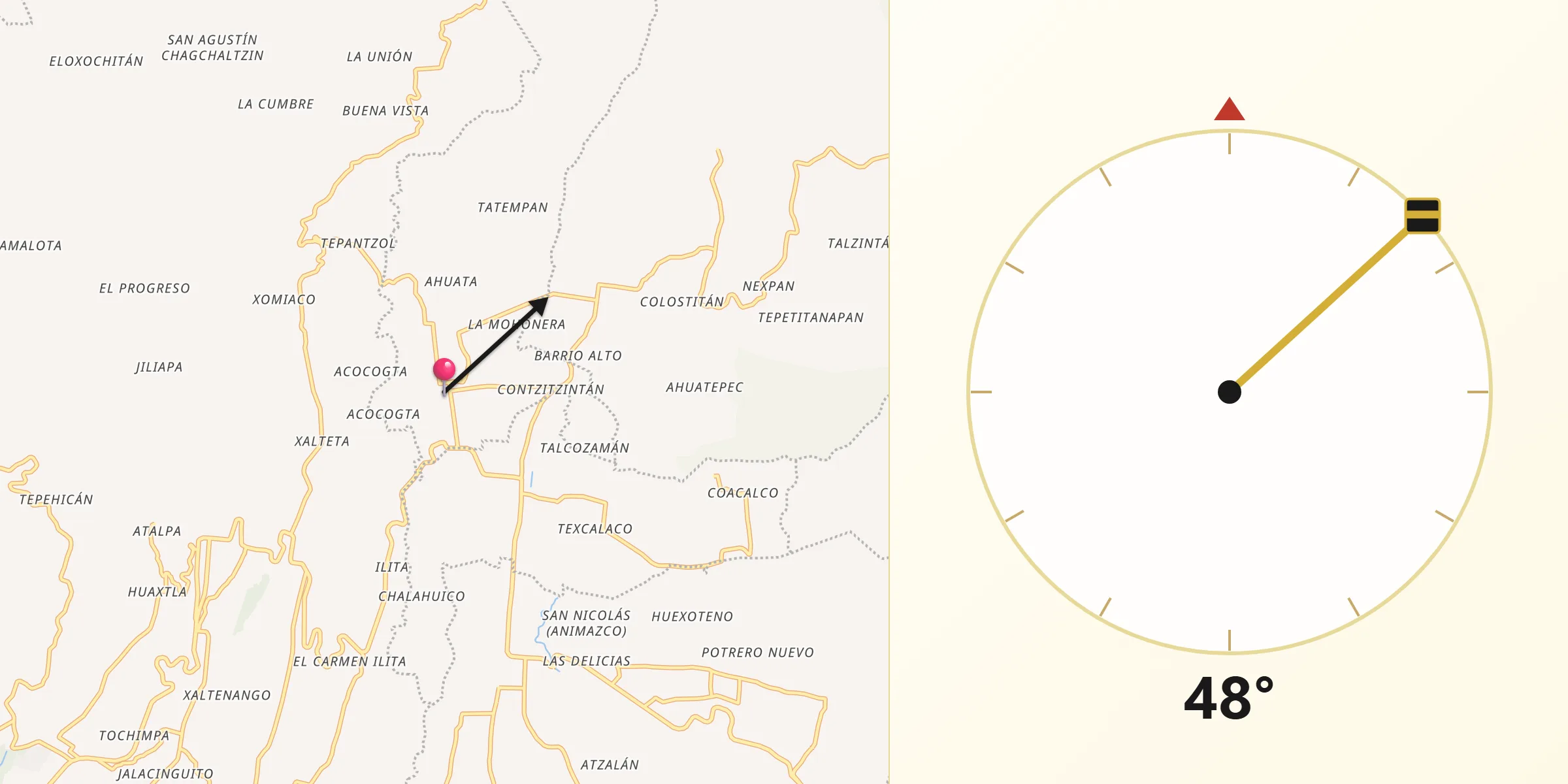 Dirección de la Qibla desde Yaonahuac