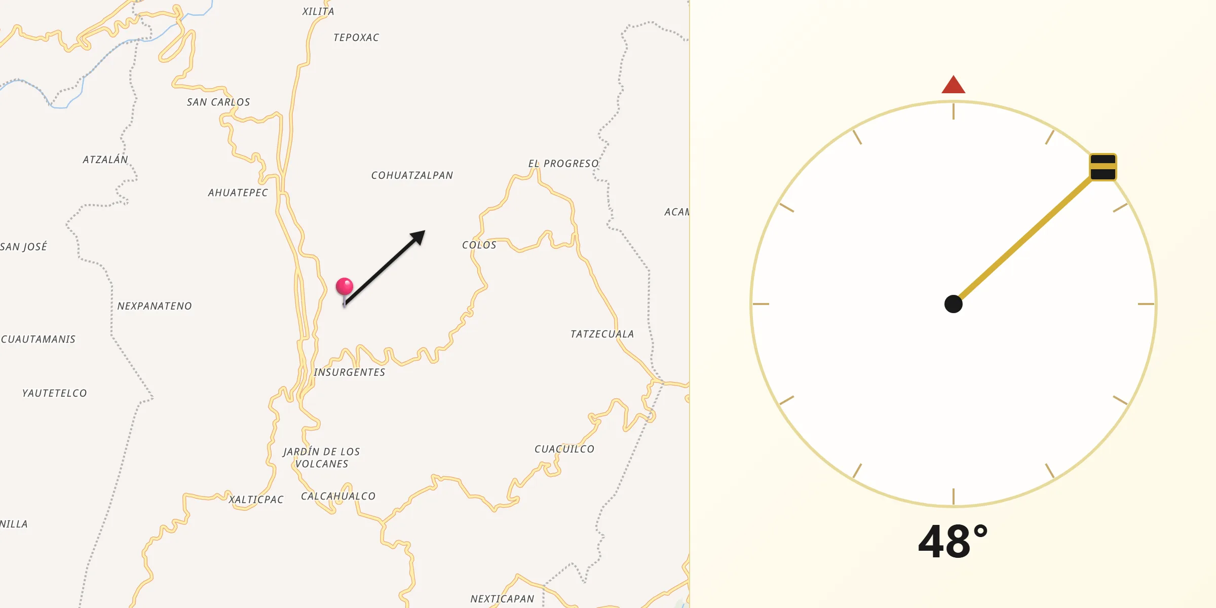 Dirección de la Qibla desde Santa Cruz Xaltetela