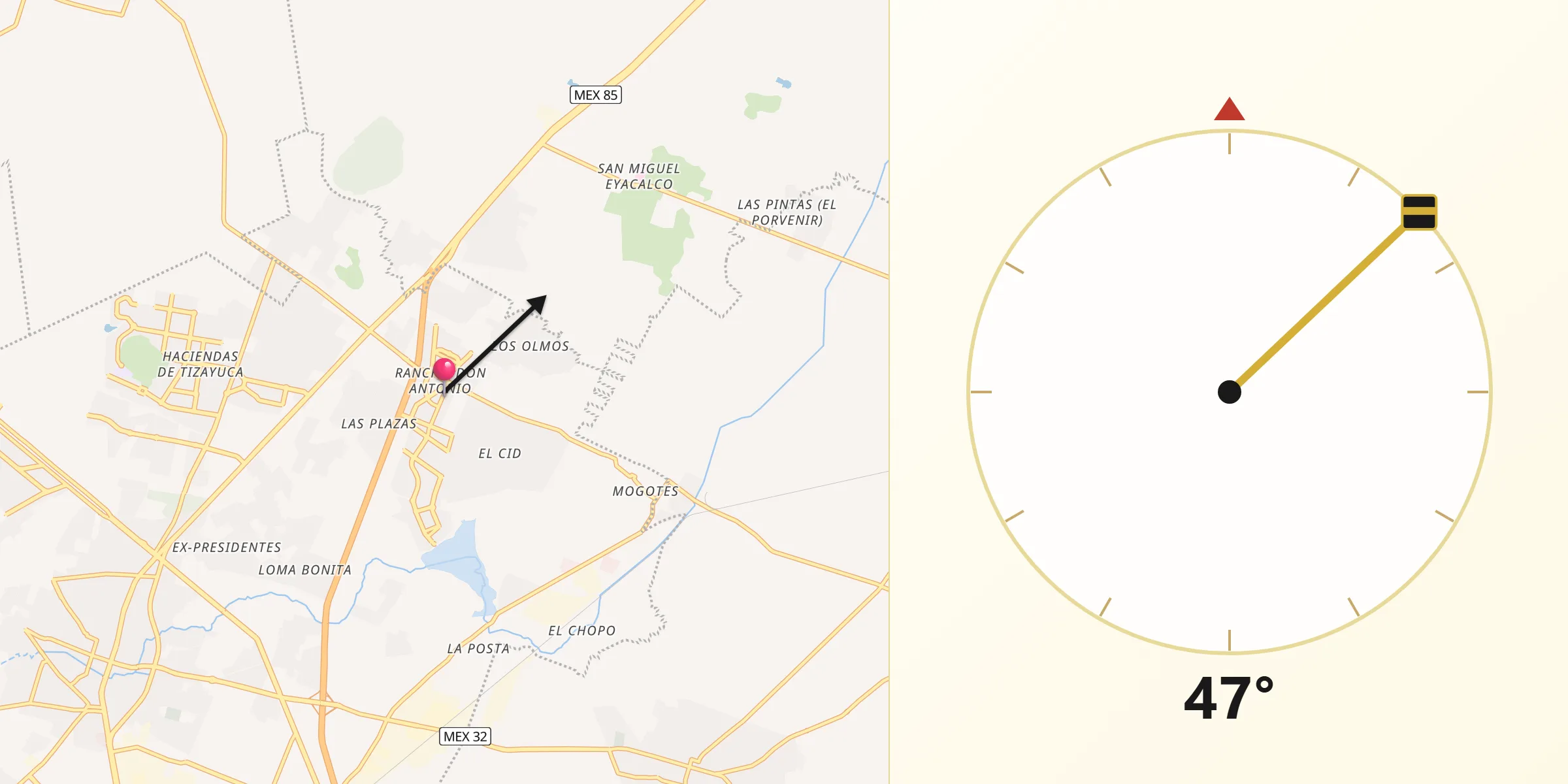 Dirección de la Qibla desde Don Antonio