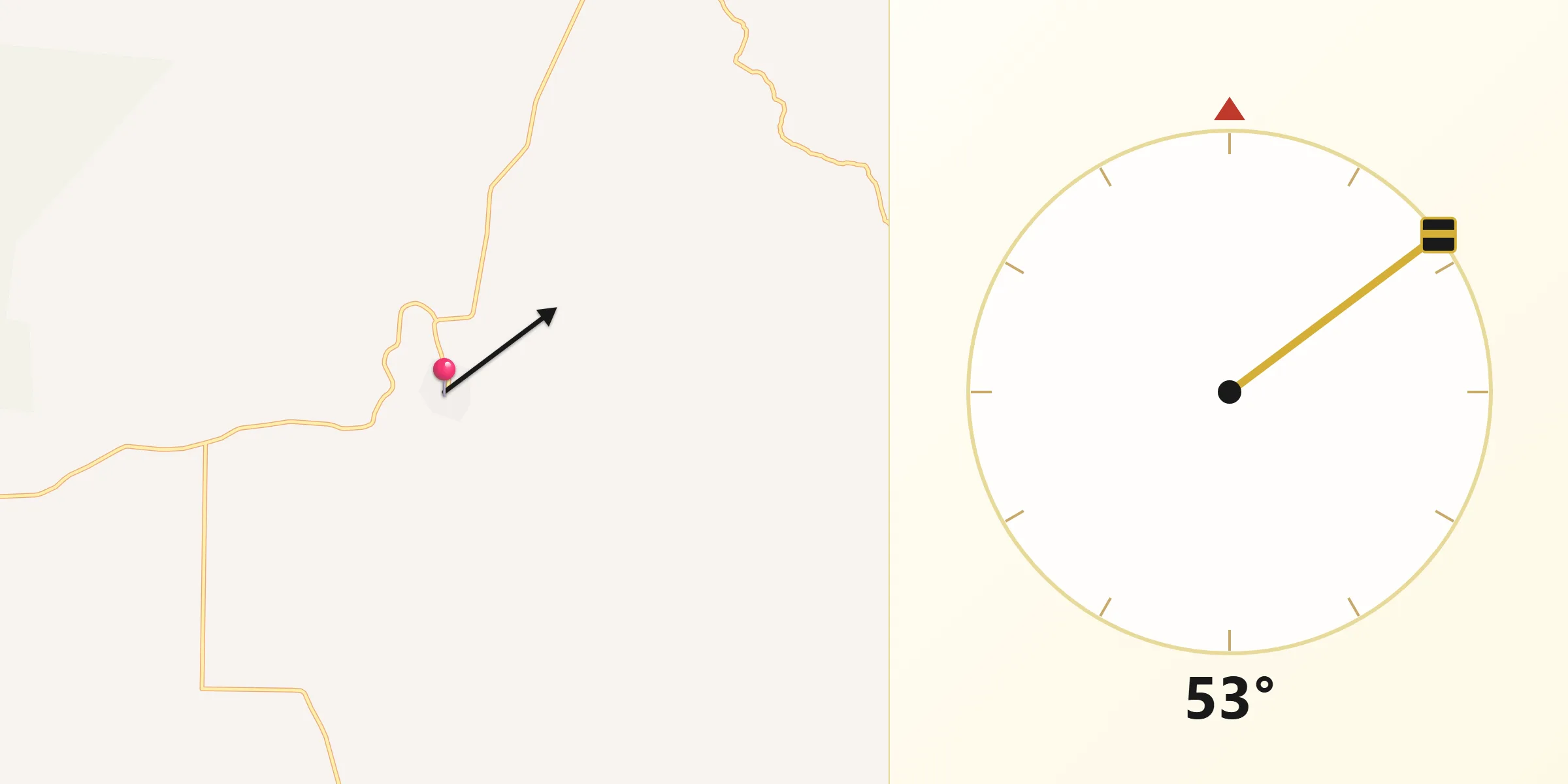 Dirección de la Qibla desde Becanchén
