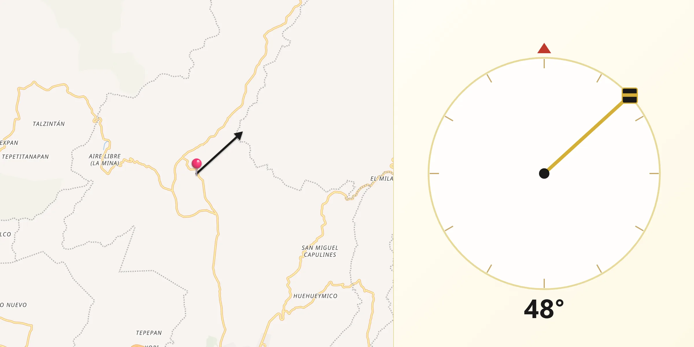 Dirección de la Qibla desde San Acateno