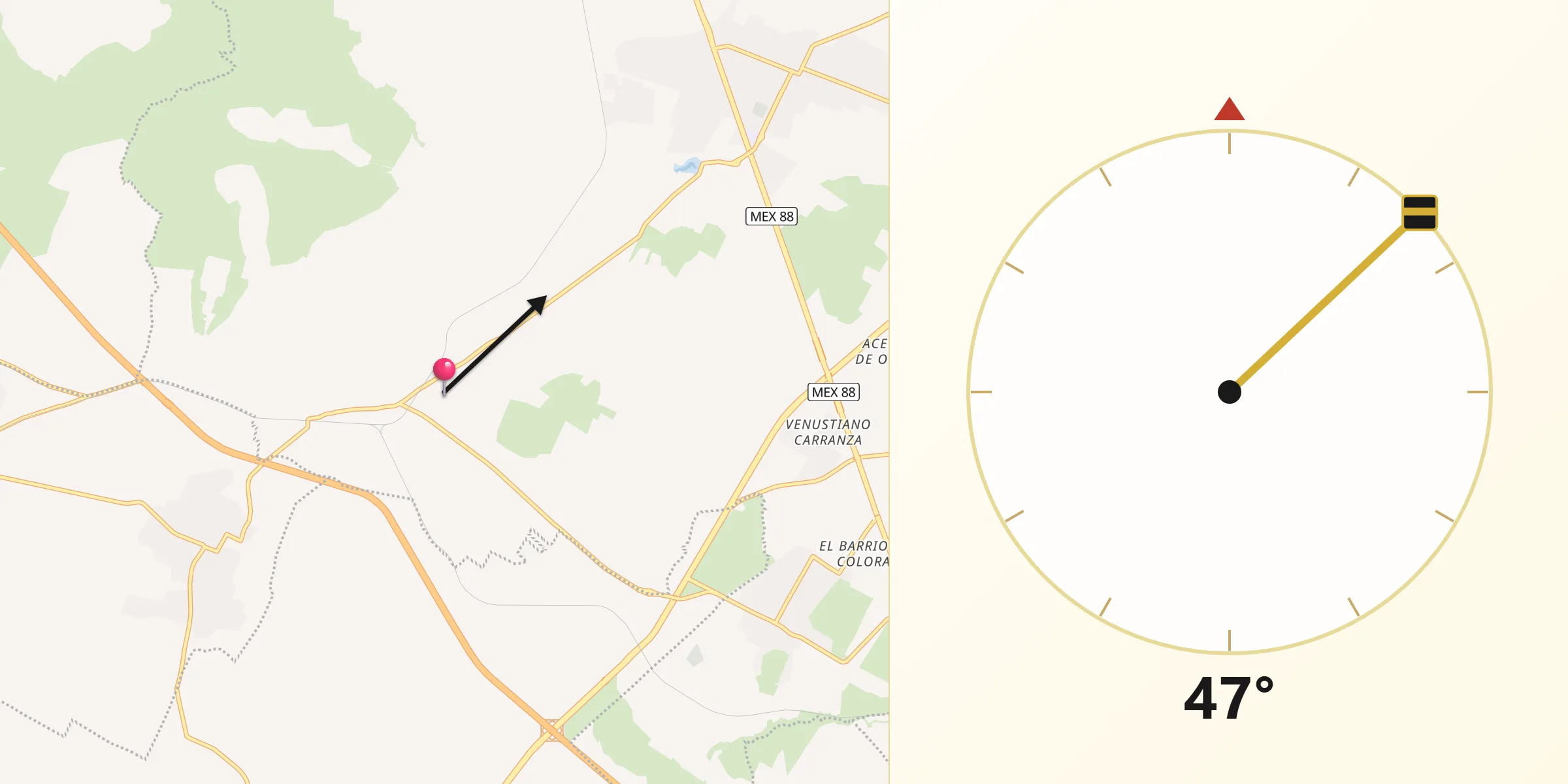 Dirección de la Qibla desde San Agustín Zapotlán
