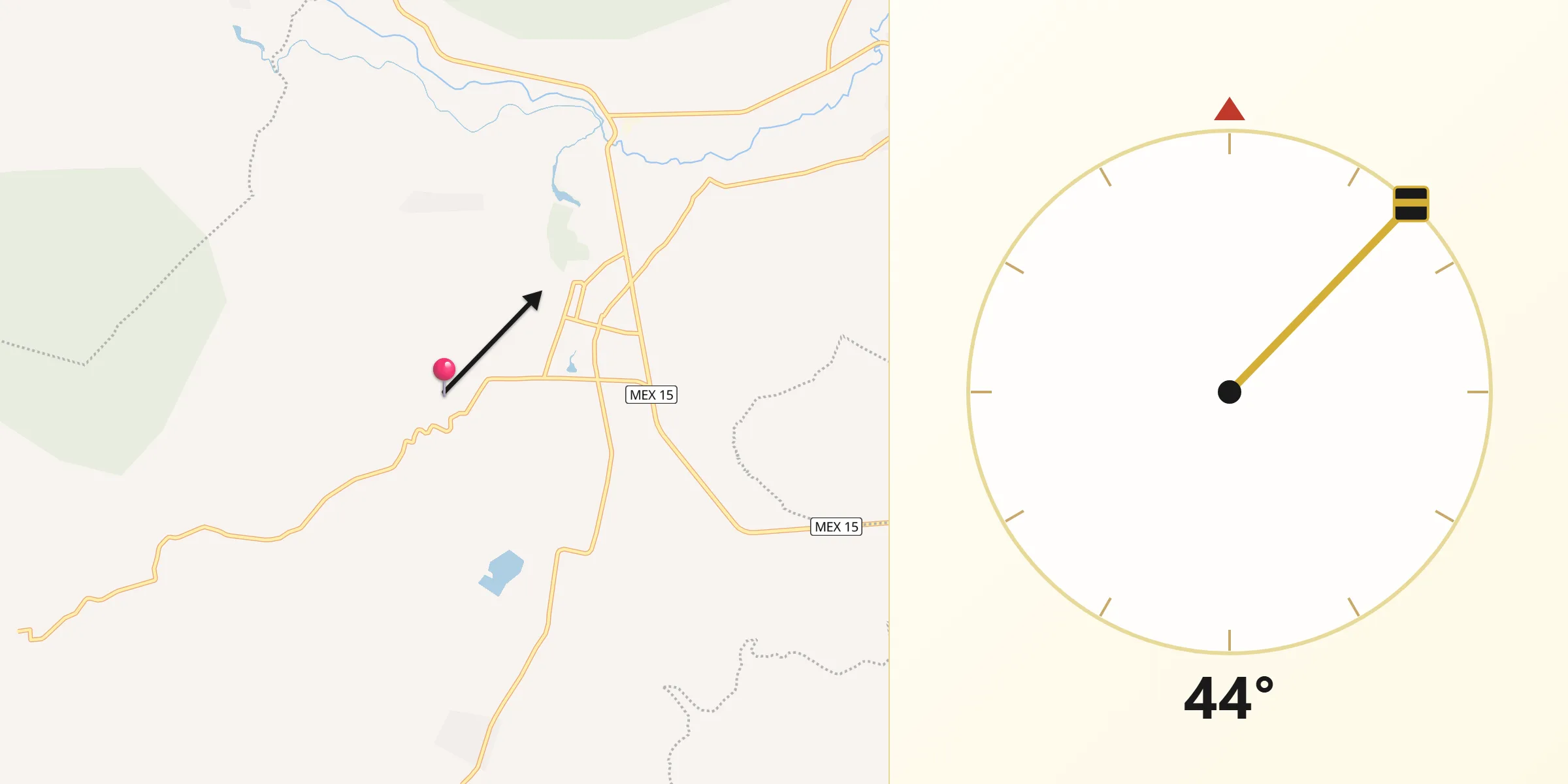 Dirección de la Qibla desde Colonia las Malvinas (Colonia Antorcha)