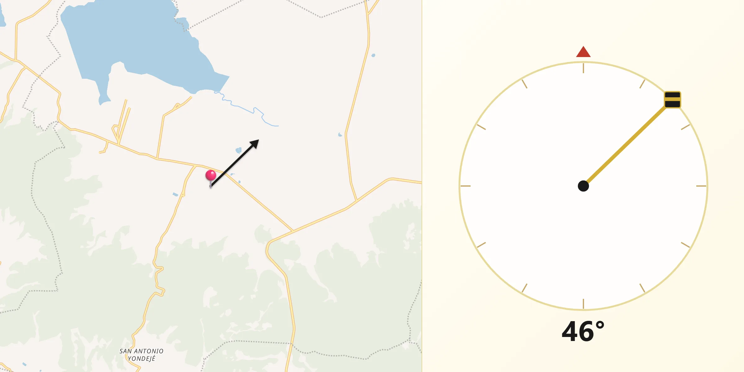 Dirección de la Qibla desde Timilpan
