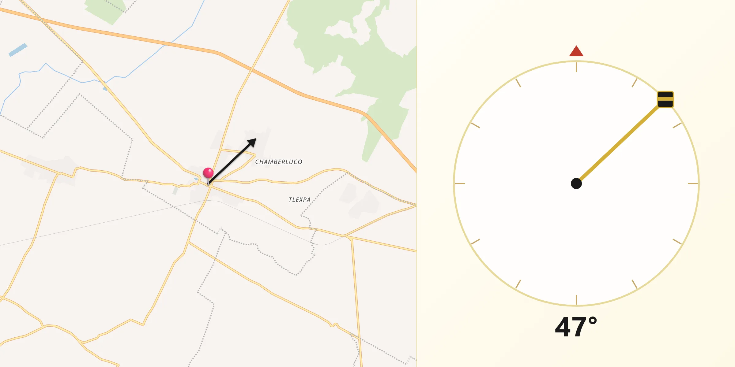Dirección de la Qibla desde Tezontepec