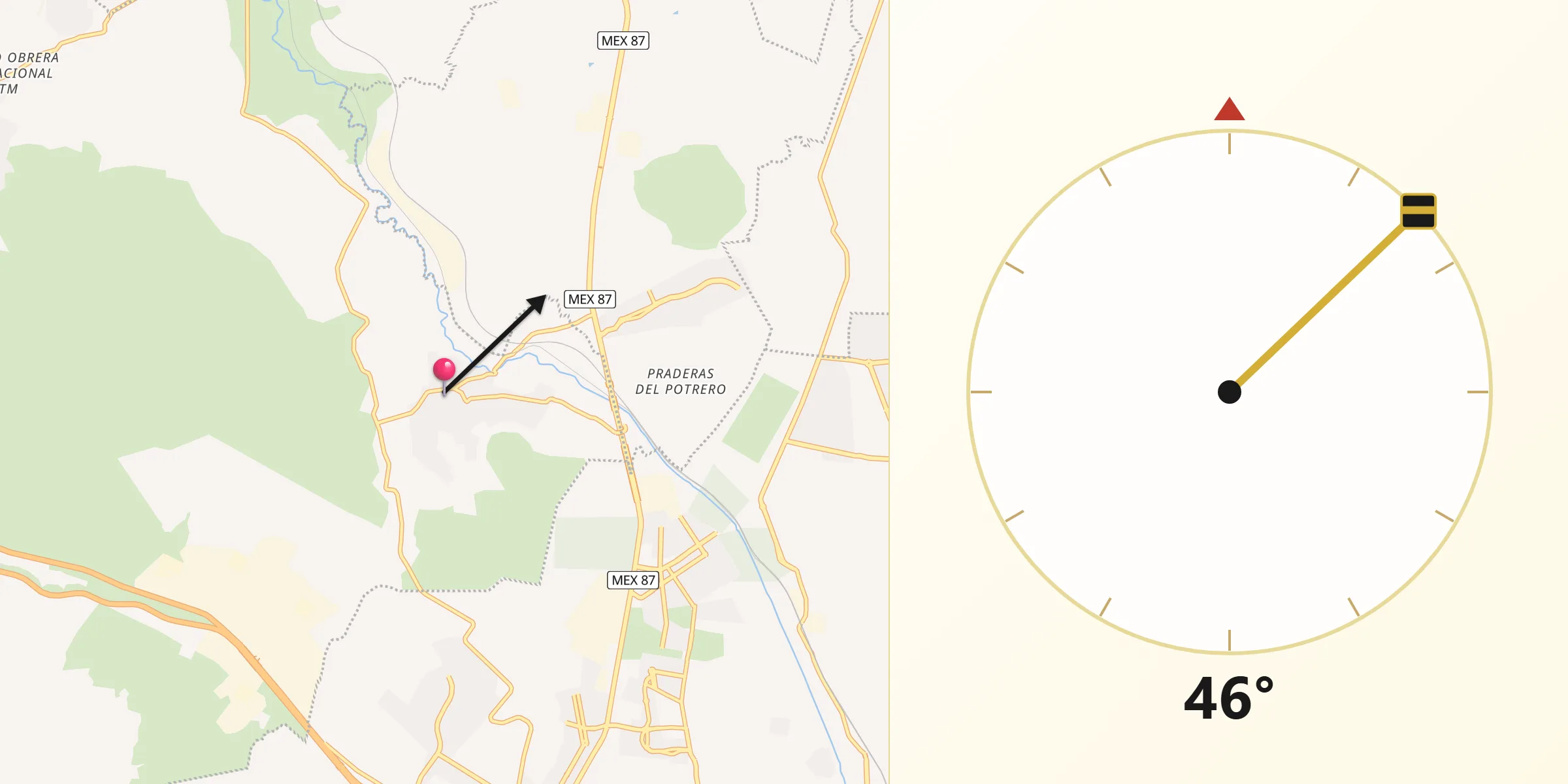 Dirección de la Qibla desde Santiago Tlaltepoxco