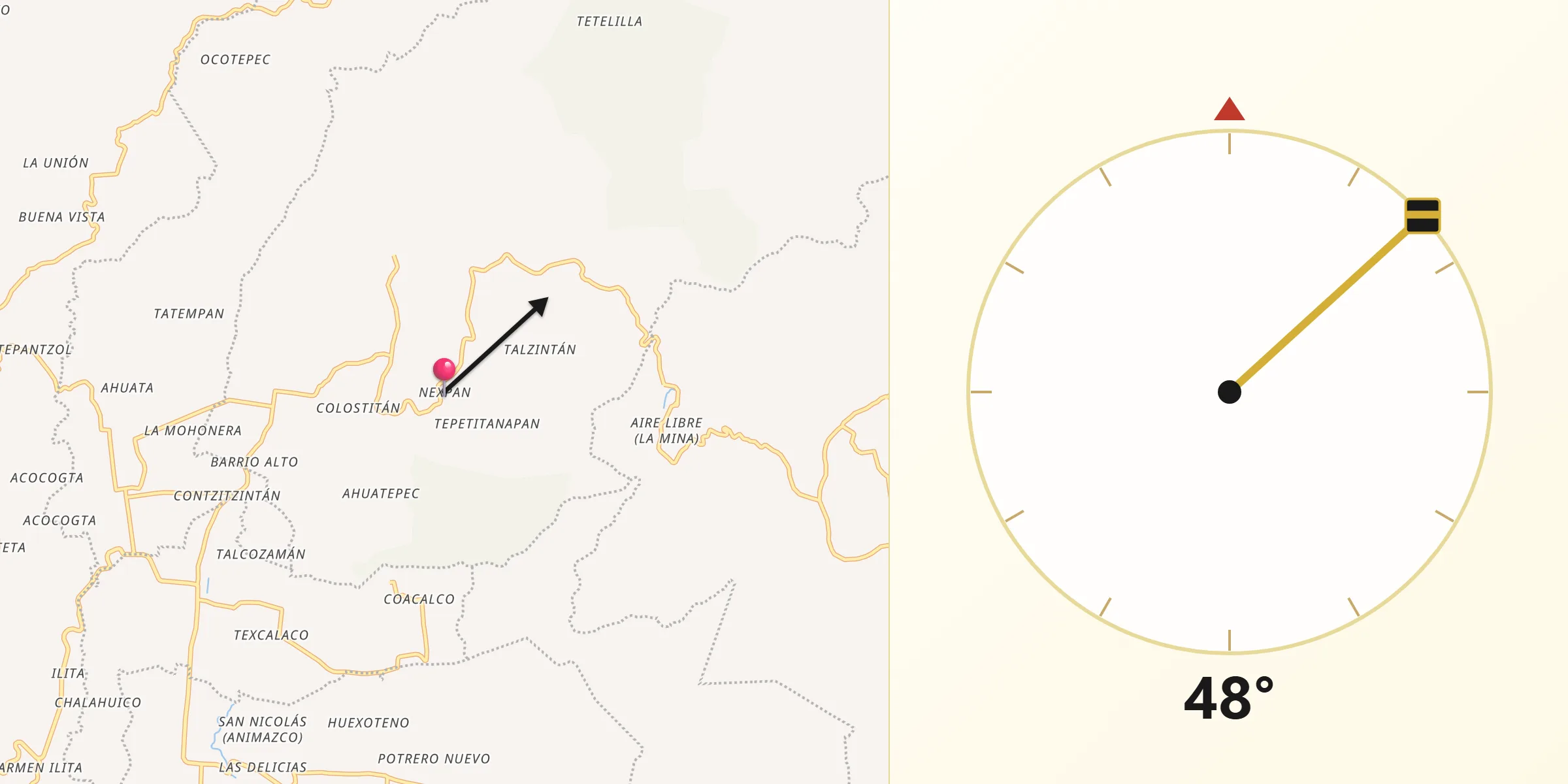 Dirección de la Qibla desde Nexpan