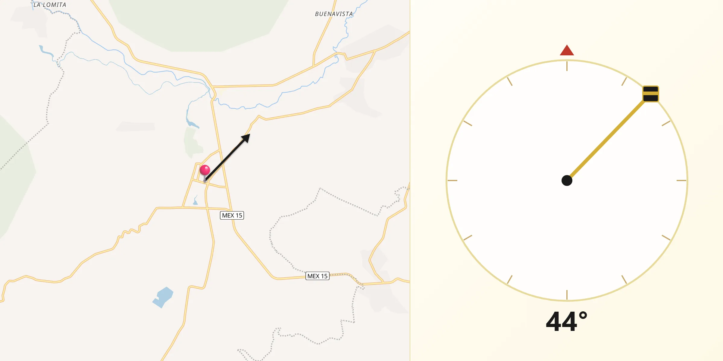 Dirección de la Qibla desde Tangancícuaro