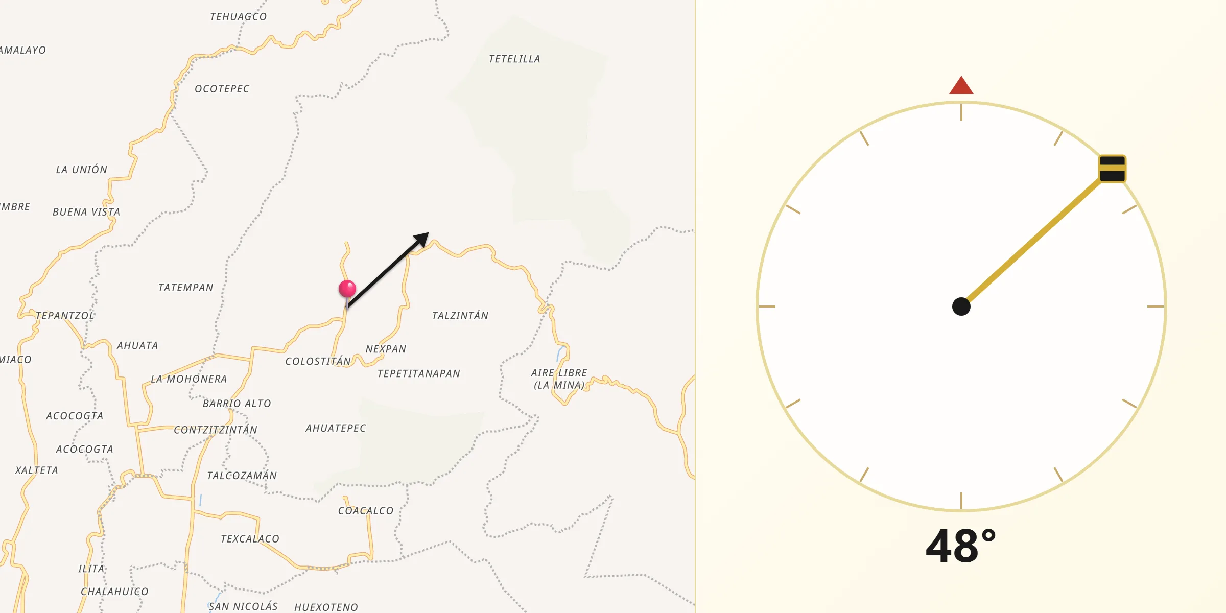 Dirección de la Qibla desde Tanamacoyan