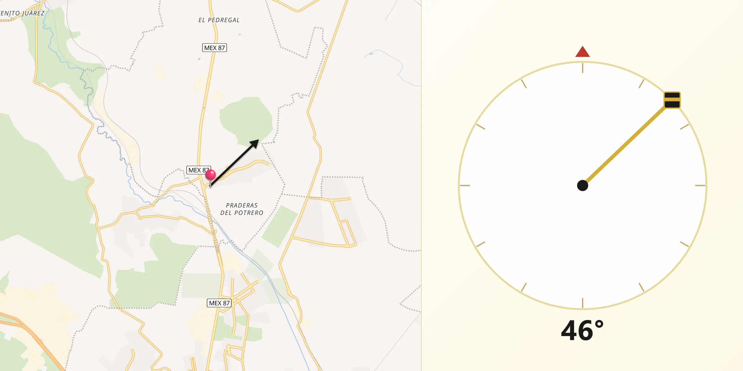 Dirección de la Qibla desde Paseos de la Pradera