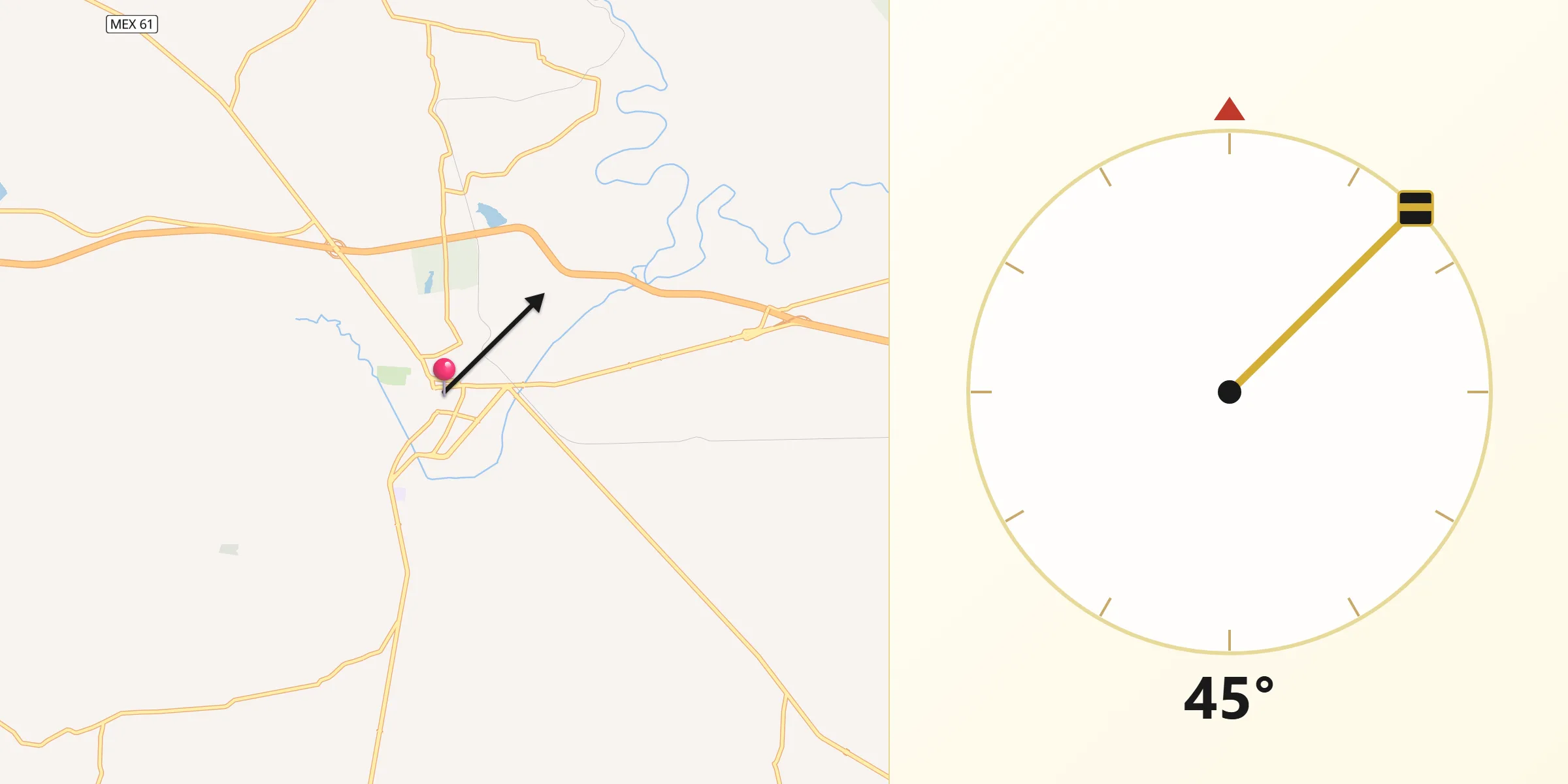 Dirección de la Qibla desde Maravatío de Ocampo