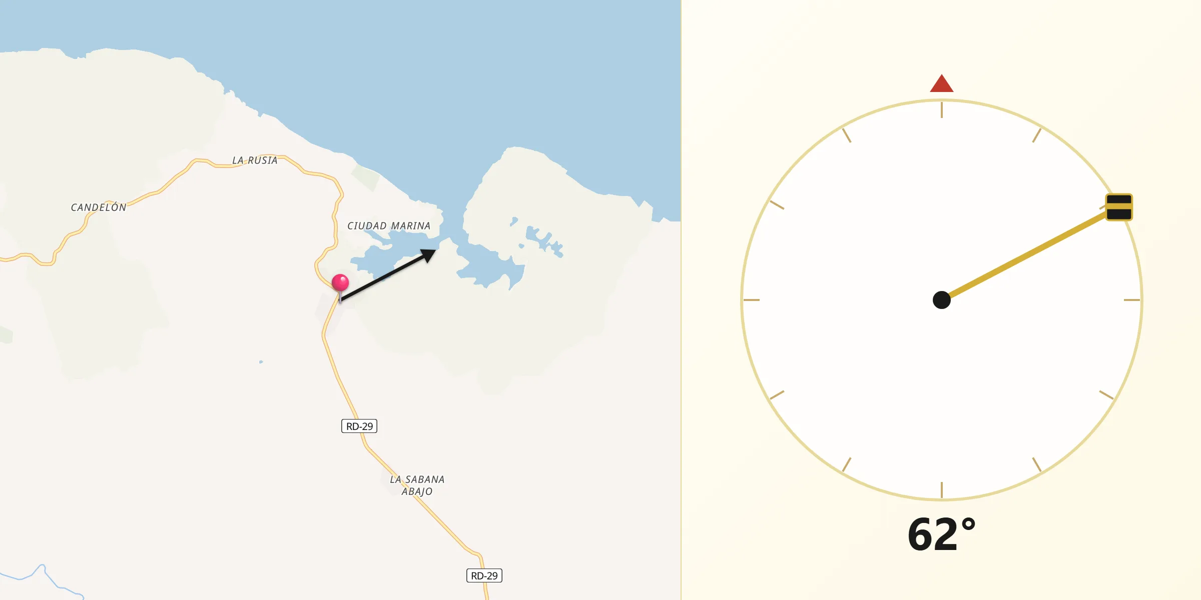 Dirección de la Qibla desde Luperón