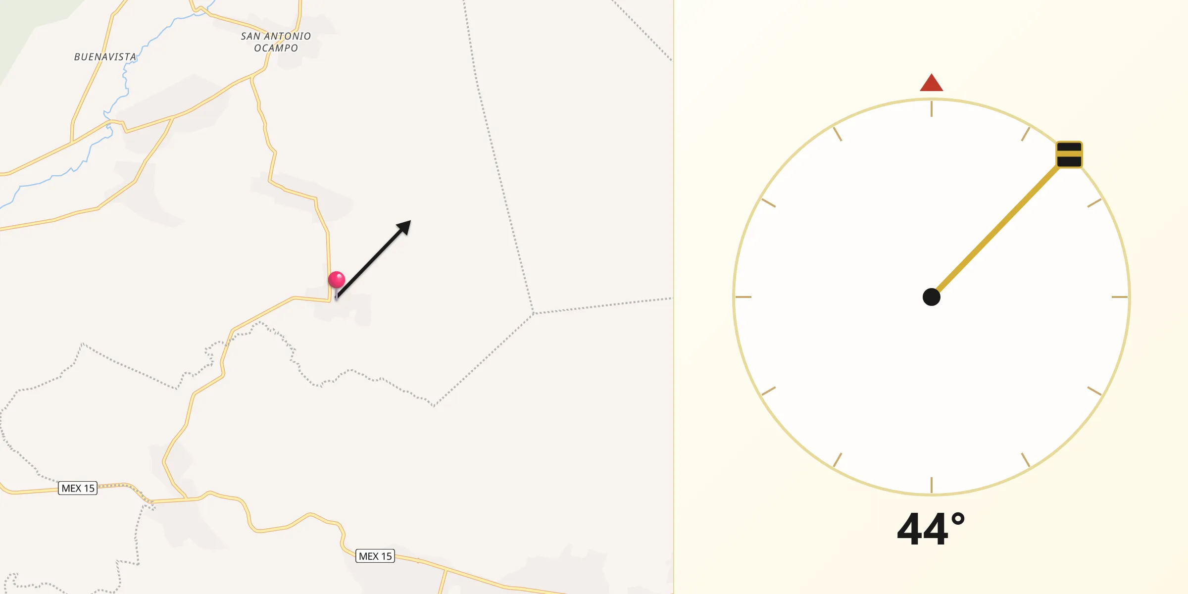 Dirección de la Qibla desde Etúcuaro