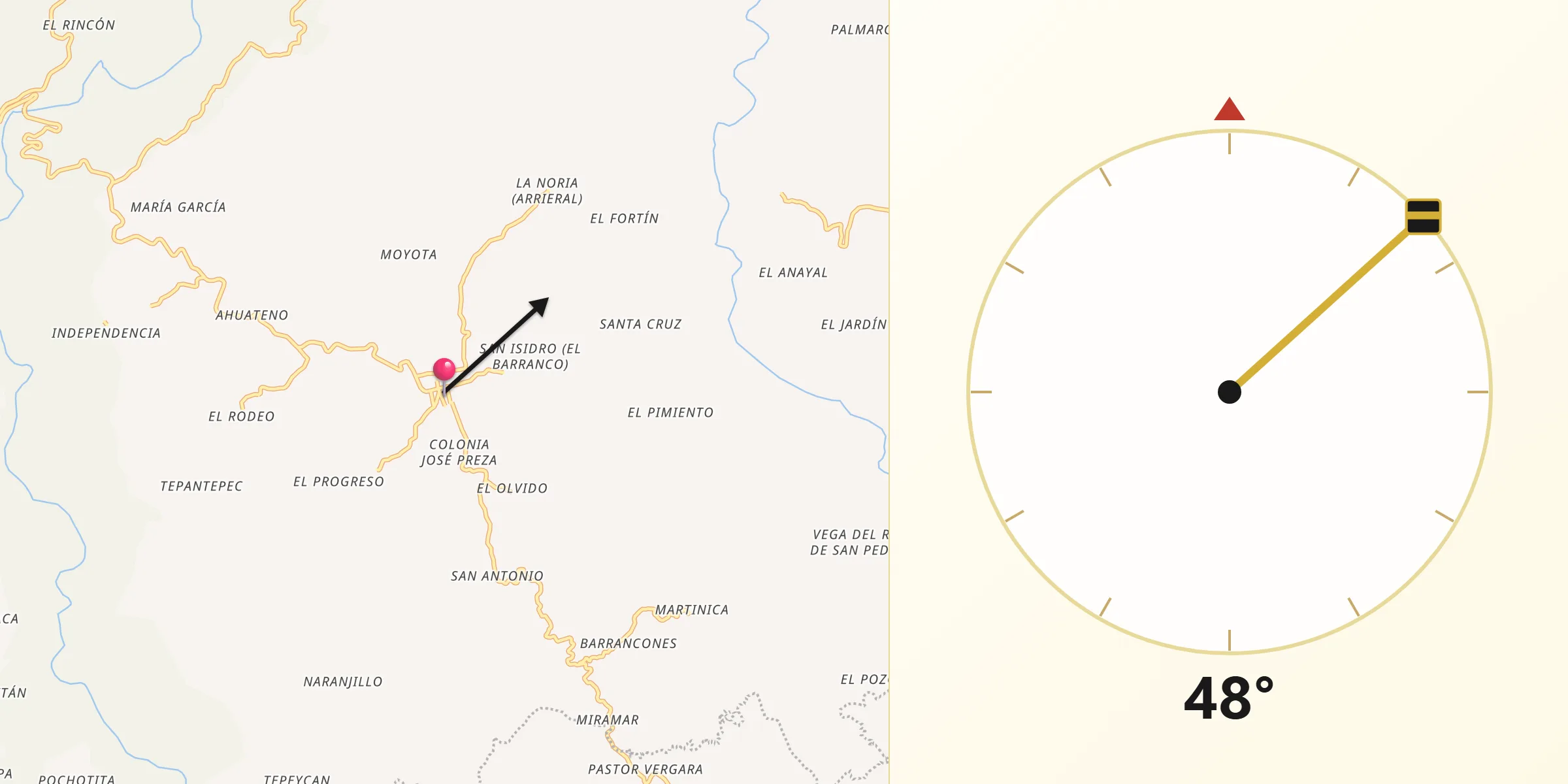 Dirección de la Qibla desde Plan de Arroyos
