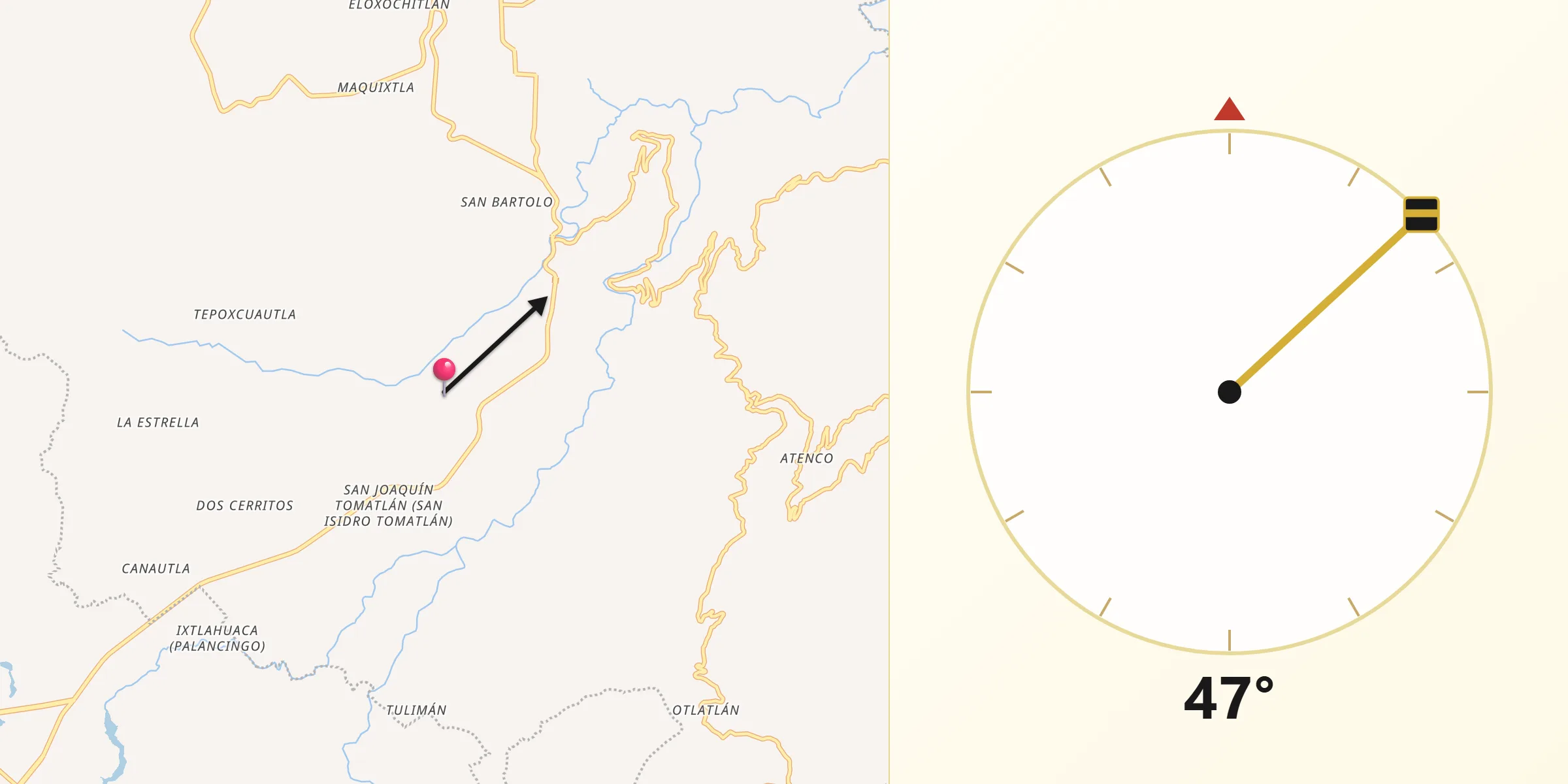 Dirección de la Qibla desde Tomatlán