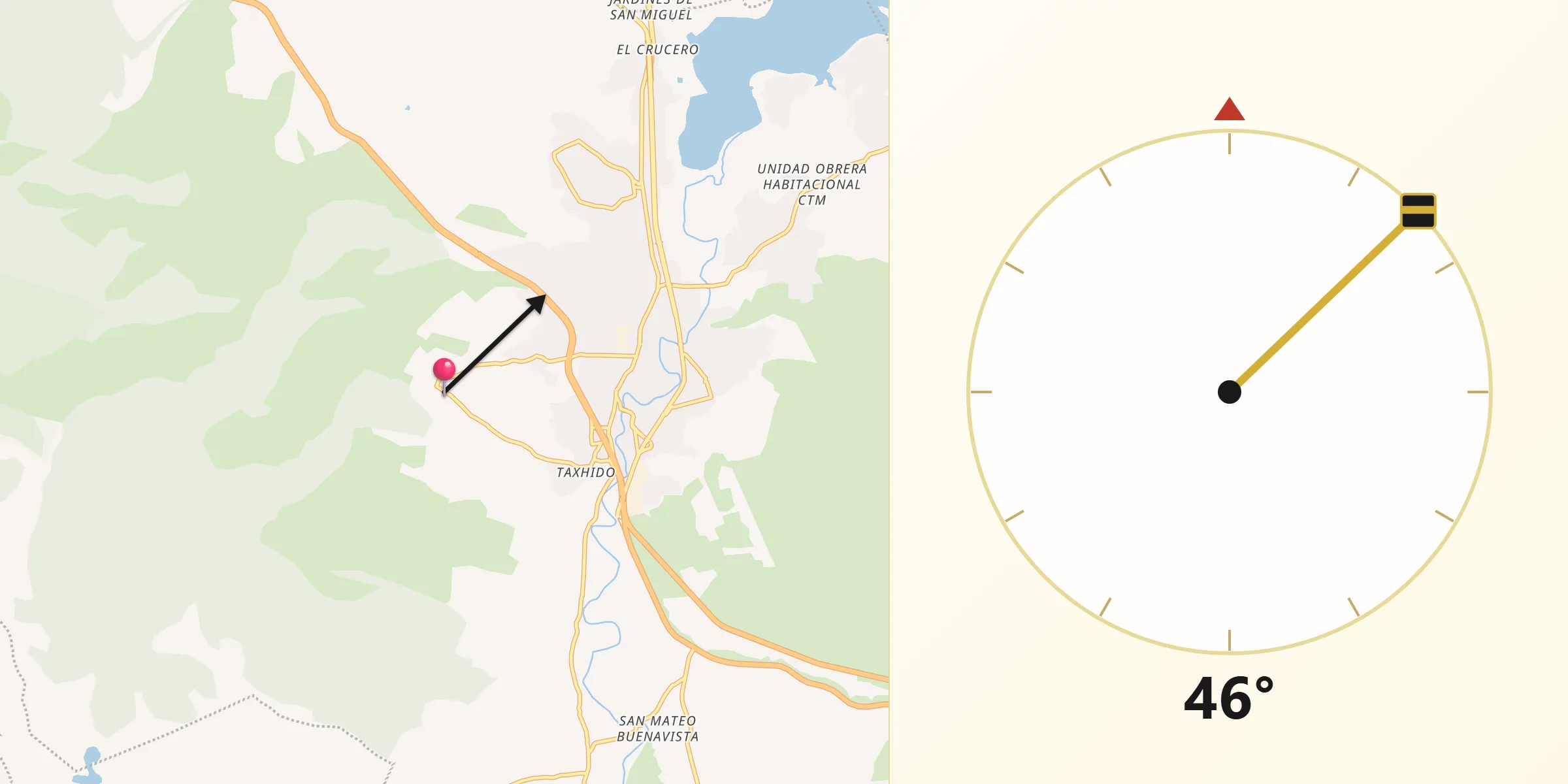 Dirección de la Qibla desde Tinajas