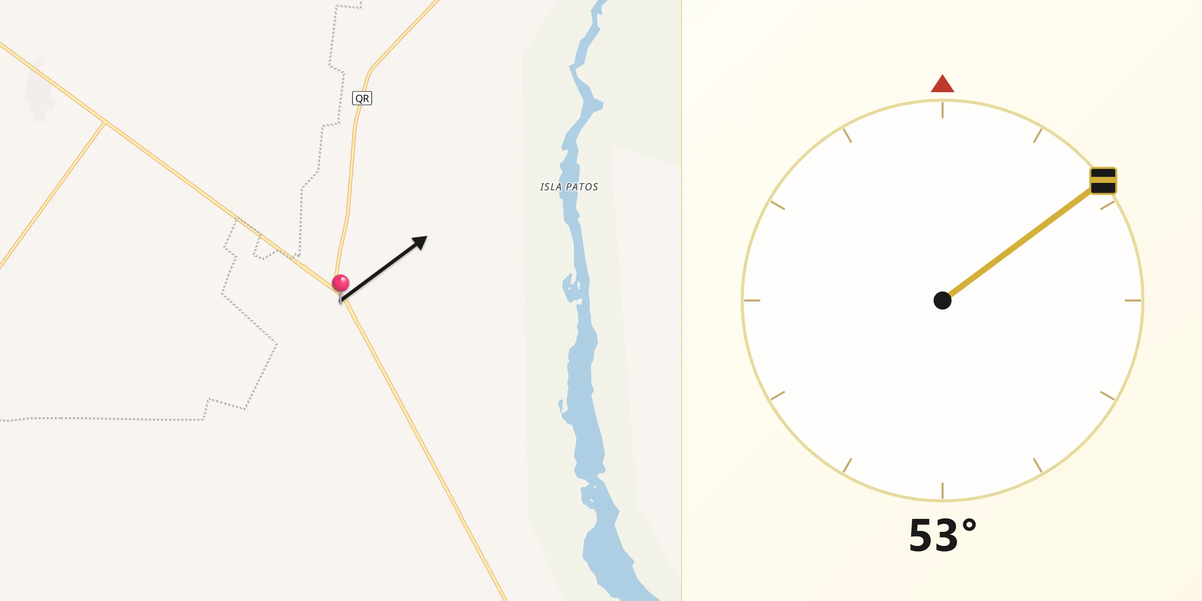 Dirección de la Qibla desde Dziuche