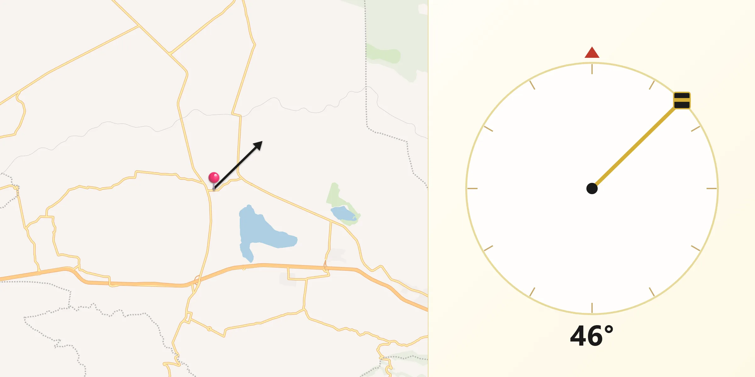 Dirección de la Qibla desde Agua Caliente