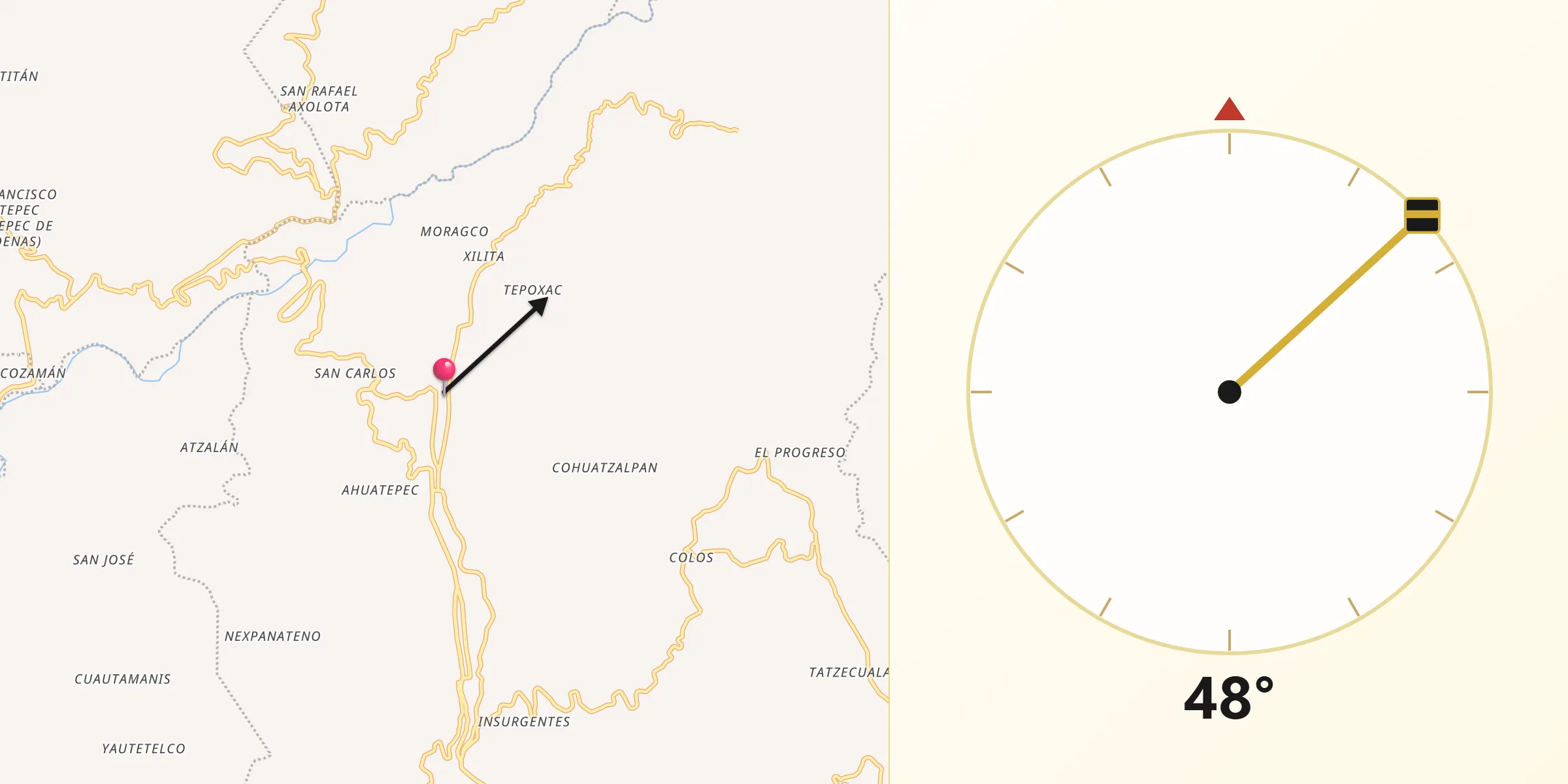 Dirección de la Qibla desde Xalacapan de Lucke