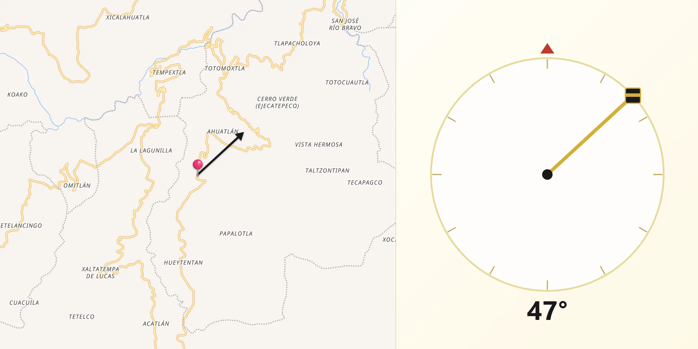 Dirección de la Qibla desde Ixtolco de Morelos