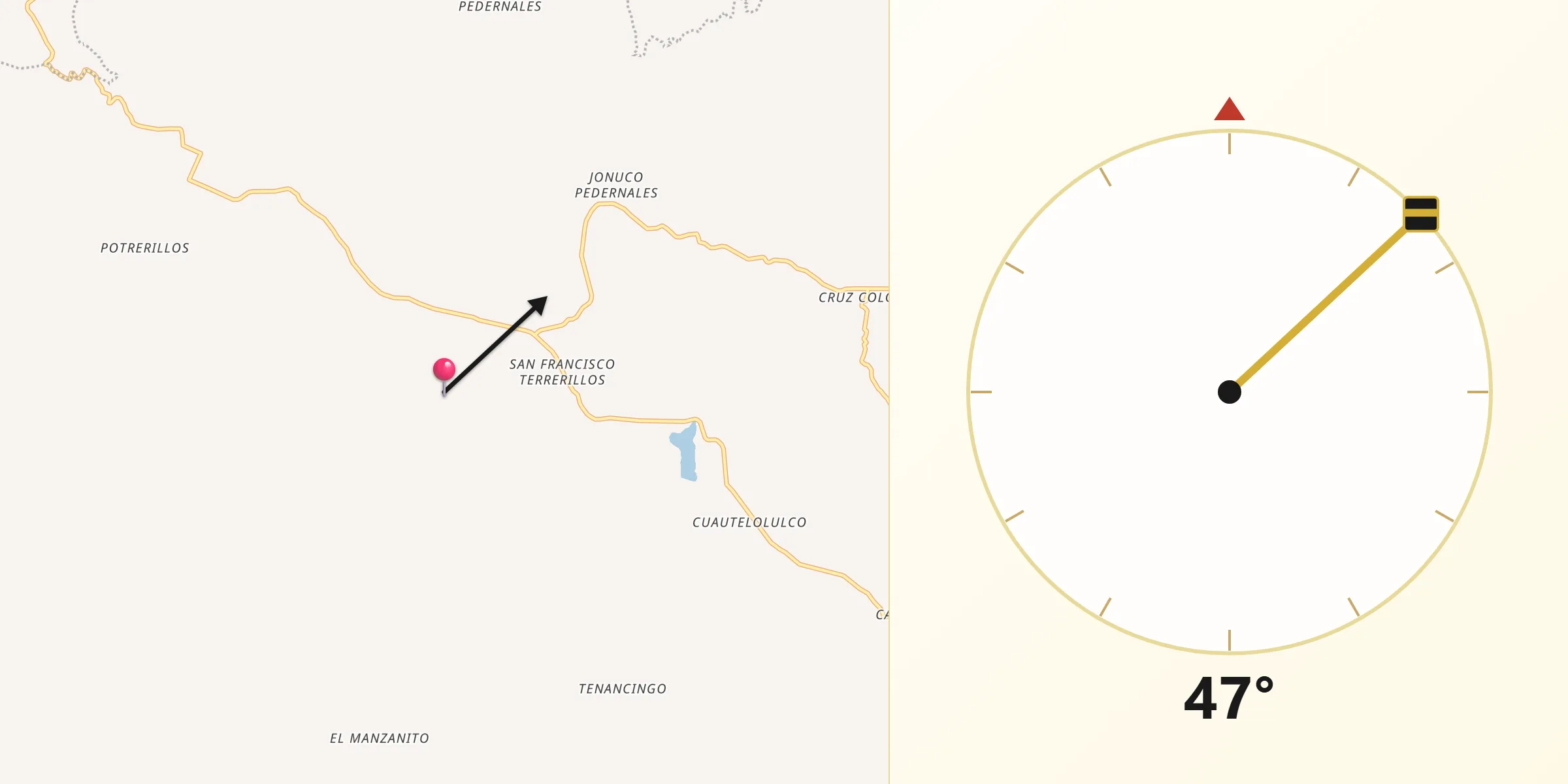 Dirección de la Qibla desde San José Corral Blanco