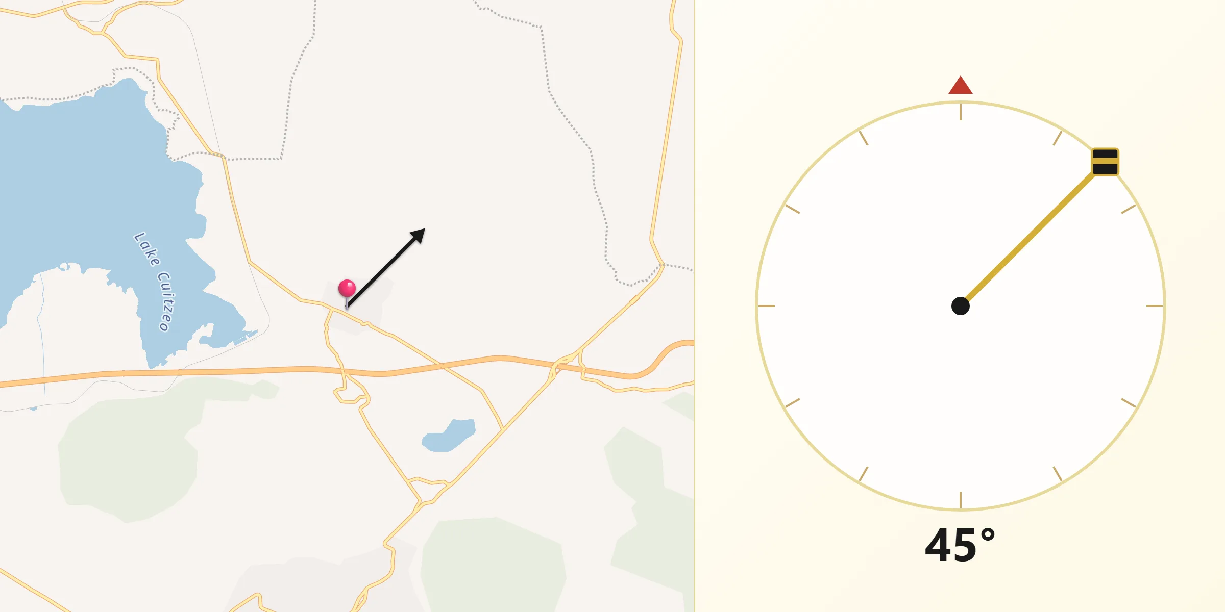 Dirección de la Qibla desde Araró
